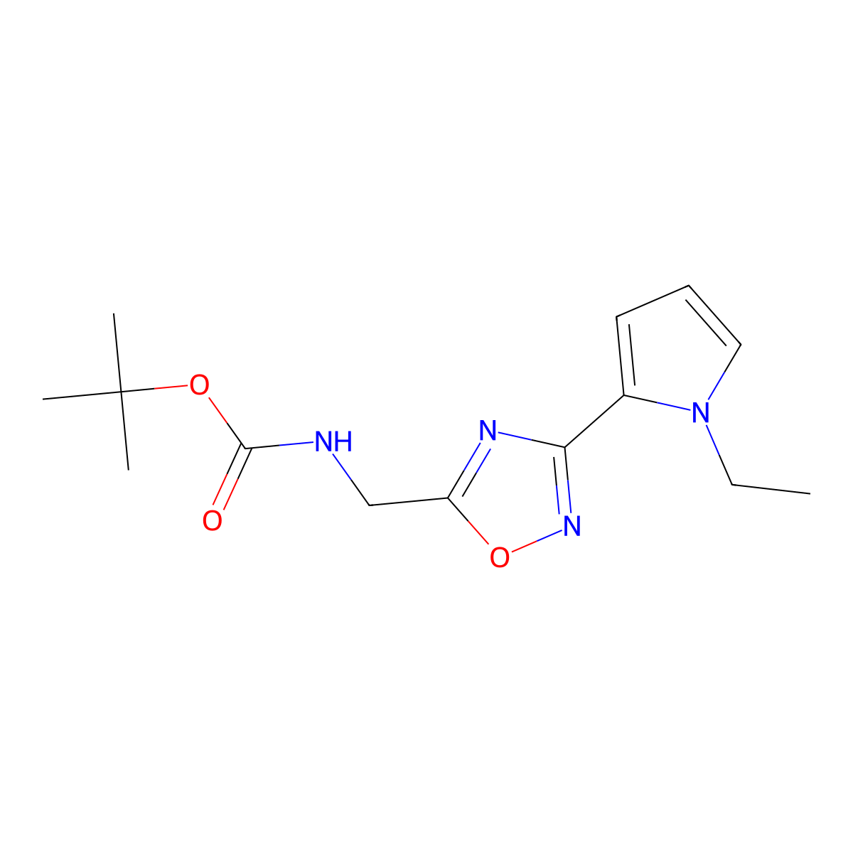 tert-butyl N-{[3-(1-ethyl-1H-pyrrol-2-yl)-1,2,4-oxadiazol-5-yl]methyl}carbamate molecular structure, CAS 2548997-65-3