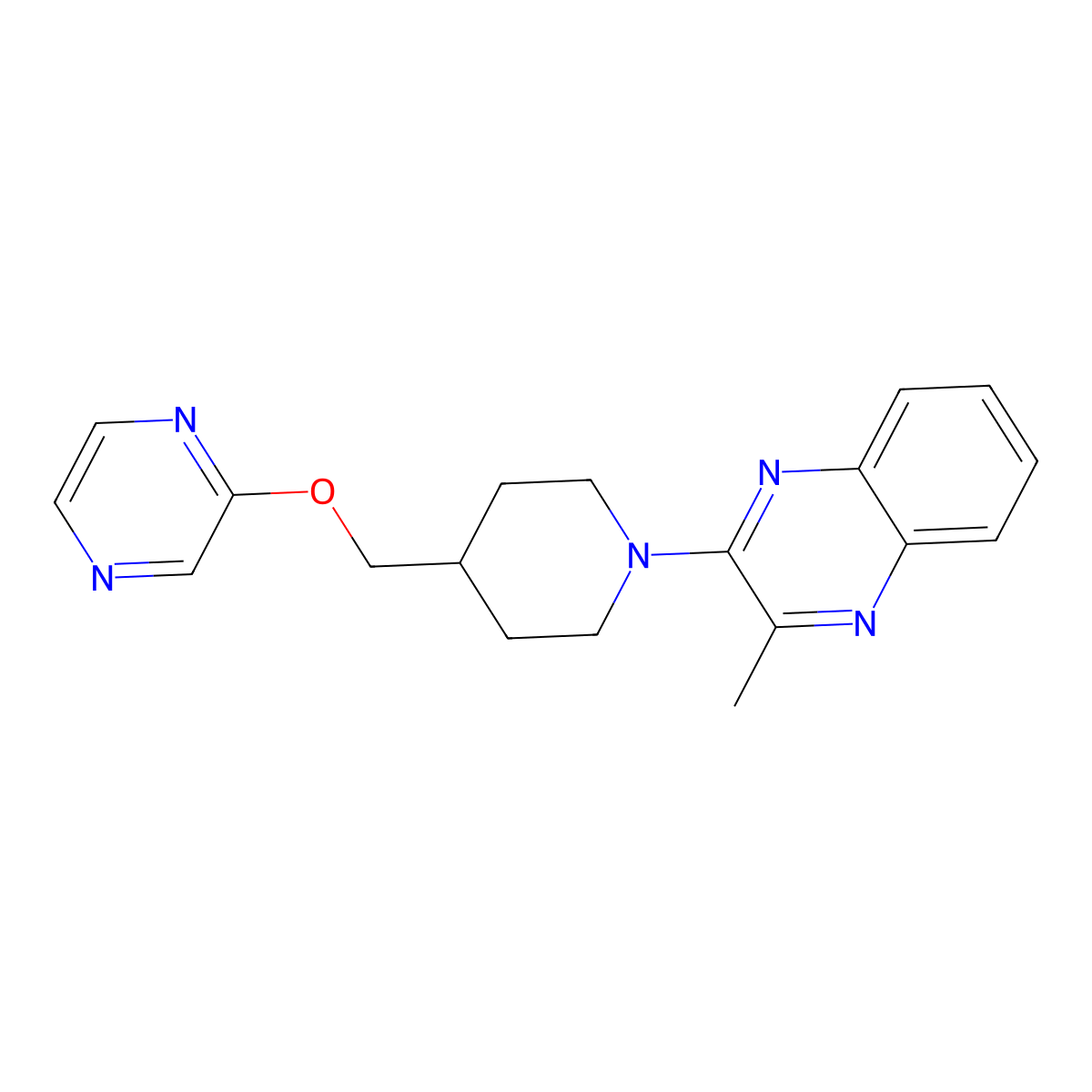 2-Methyl-3-{4-[(pyrazin-2-yloxy)methyl]piperidin-1-yl}quinoxaline molecular structure, CAS 2548997-66-4
