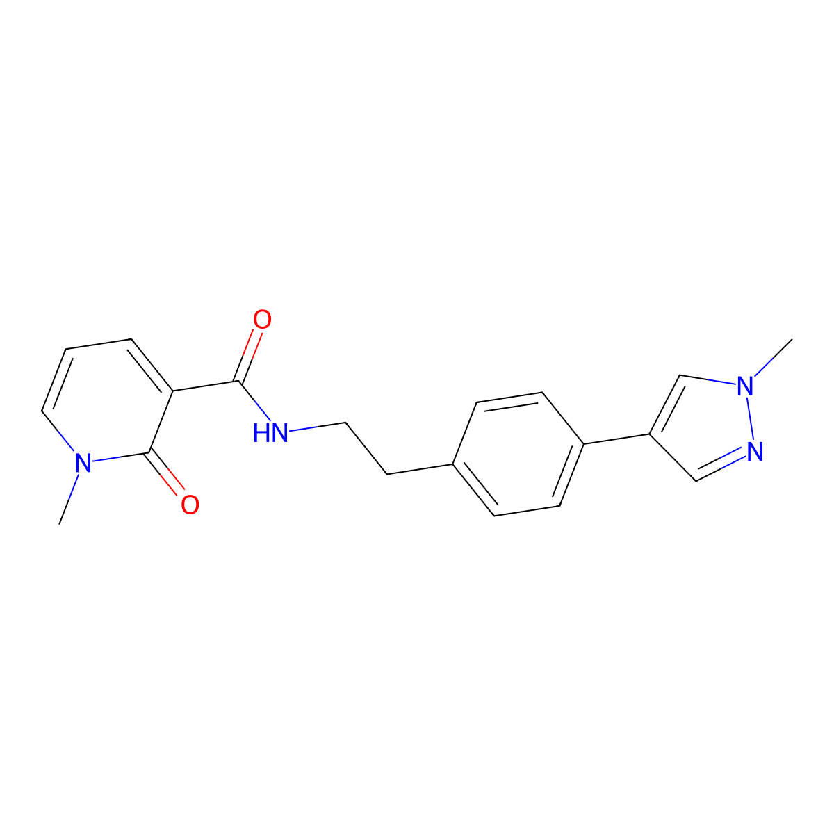 1-methyl-N-{2-[4-(1-methyl-1H-pyrazol-4-yl)phenyl]ethyl}-2-oxo-1,2-dihydropyridine-3-carboxamide molecular structure, CAS 2548997-69-7