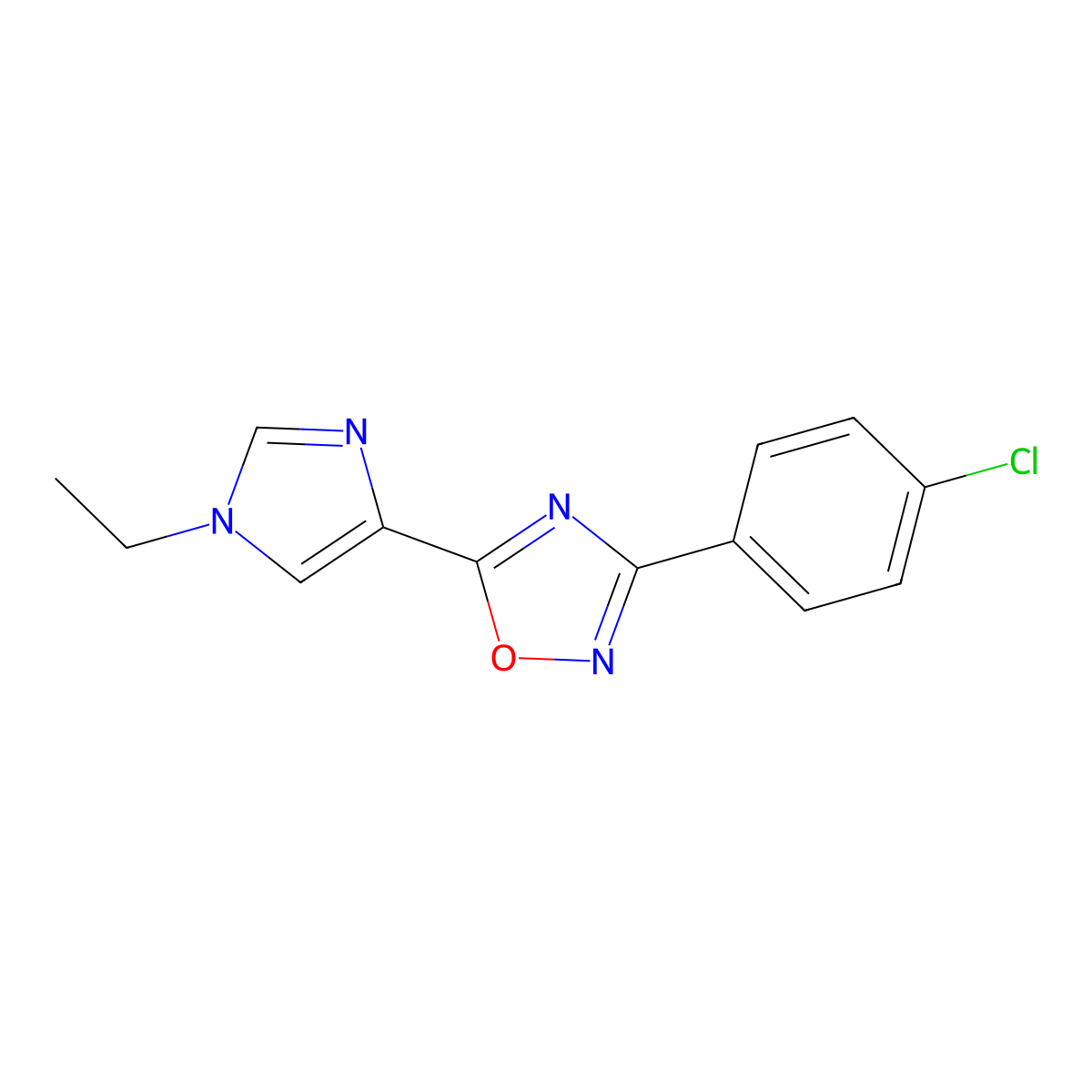 3-(4-chlorophenyl)-5-(1-ethyl-1H-imidazol-4-yl)-1,2,4-oxadiazole molecular structure, CAS 2548997-71-1