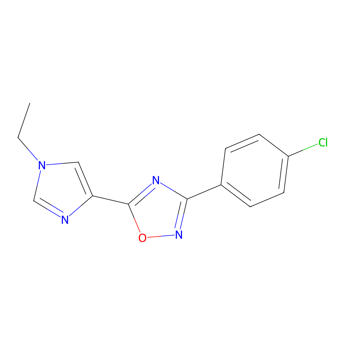 3-(4-chlorophenyl)-5-(1-ethyl-1H-imidazol-4-yl)-1,2,4-oxadiazole molecular structure, CAS 2548997-71-1