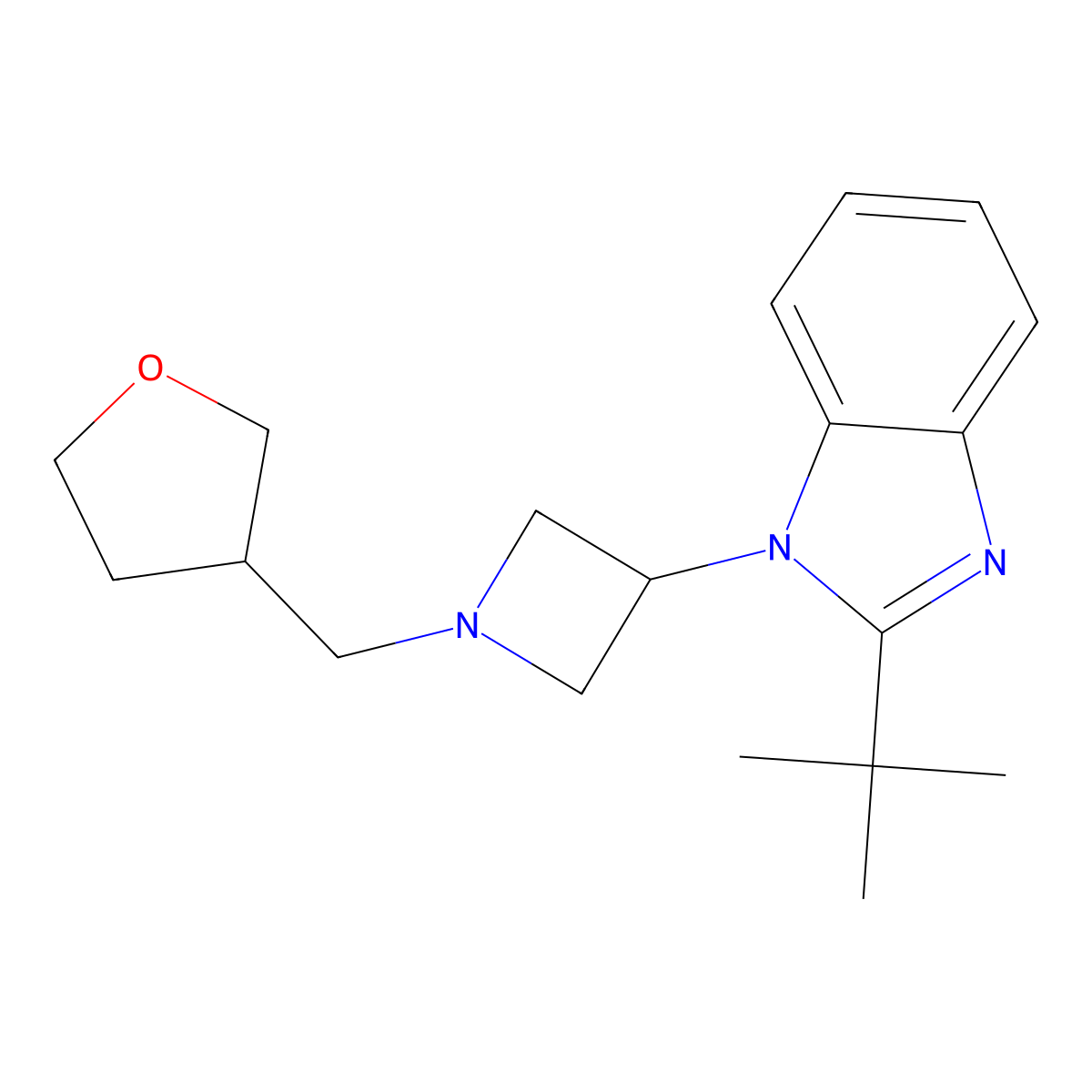 2-tert-butyl-1-{1-[(oxolan-3-yl)methyl]azetidin-3-yl}-1H-1,3-benzodiazole molecular structure, CAS 2548997-72-2