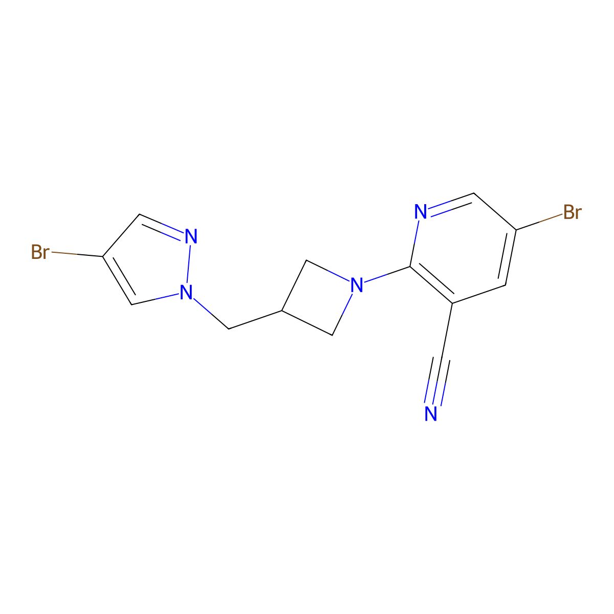 5-bromo-2-{3-[(4-bromo-1H-pyrazol-1-yl)methyl]azetidin-1-yl}pyridine-3-carbonitrile molecular structure, CAS 2548997-75-5