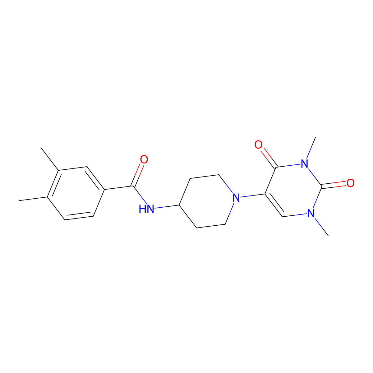 N-[1-(1,3-dimethyl-2,4-dioxo-1,2,3,4-tetrahydropyrimidin-5-yl)piperidin-4-yl]-3,4-dimethylbenzamide molecular structure, CAS 2548997-85-7