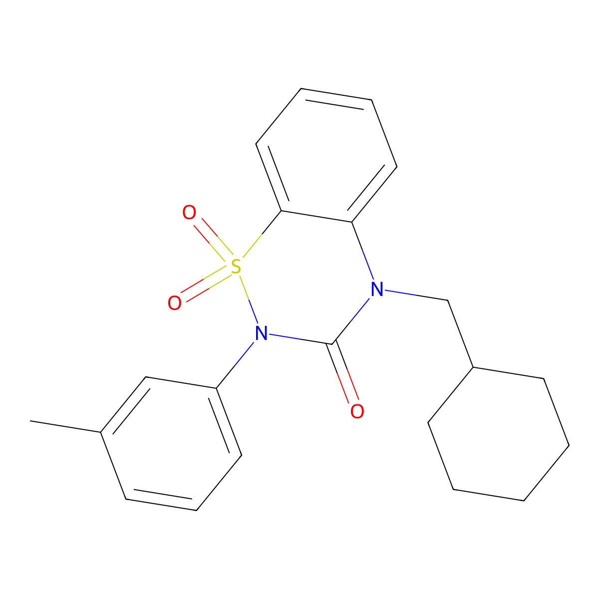 4-(cyclohexylmethyl)-2-(3-methylphenyl)-3,4-dihydro-2H-1lambda6,2,4-benzothiadiazine-1,1,3-trione molecular structure, CAS 2548997-88-0
