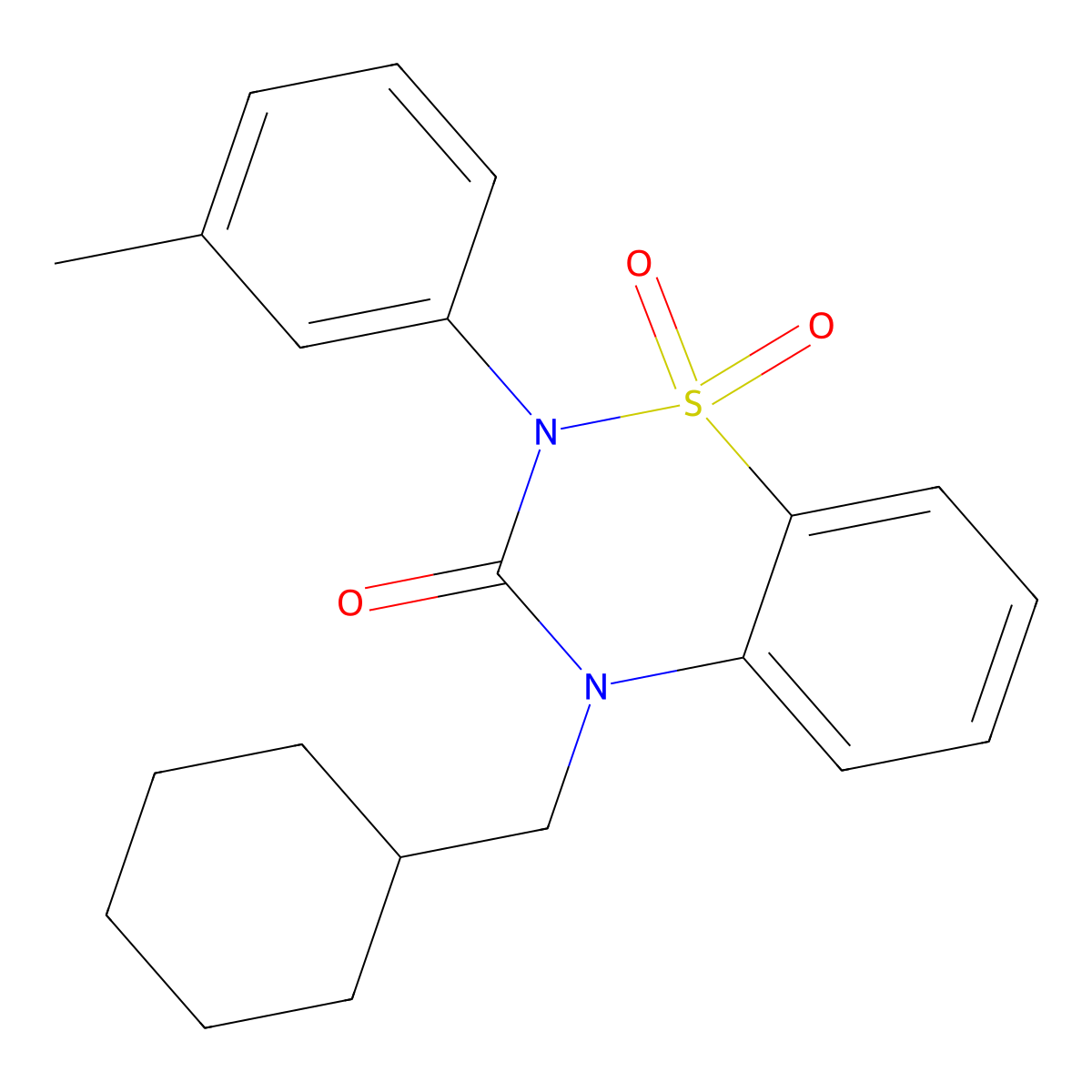 4-(cyclohexylmethyl)-2-(3-methylphenyl)-3,4-dihydro-2H-1lambda6,2,4-benzothiadiazine-1,1,3-trione molecular structure, CAS 2548997-88-0