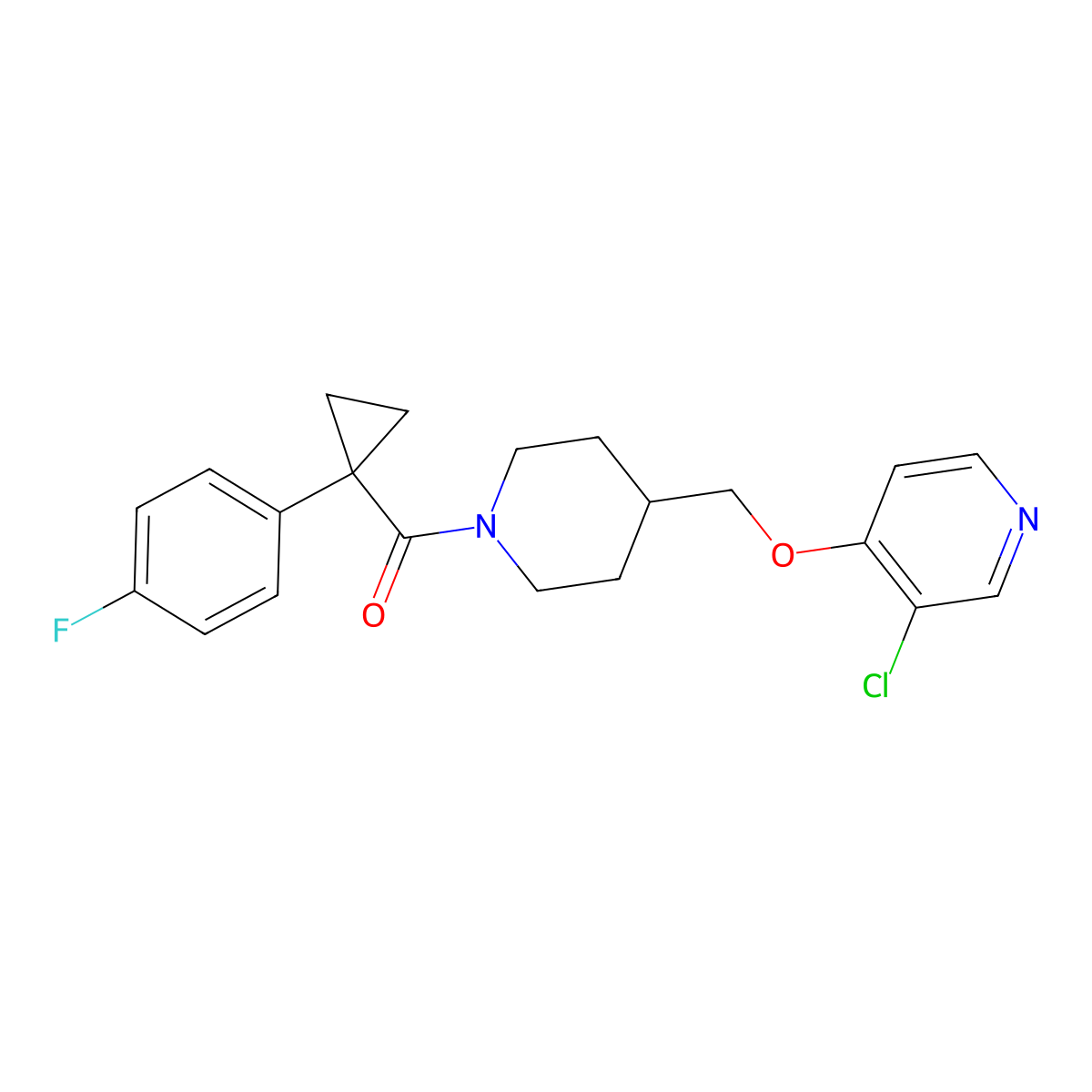 3-Chloro-4-({1-[1-(4-fluorophenyl)cyclopropanecarbonyl]piperidin-4-yl}methoxy)pyridine molecular structure, CAS 2548997-90-4