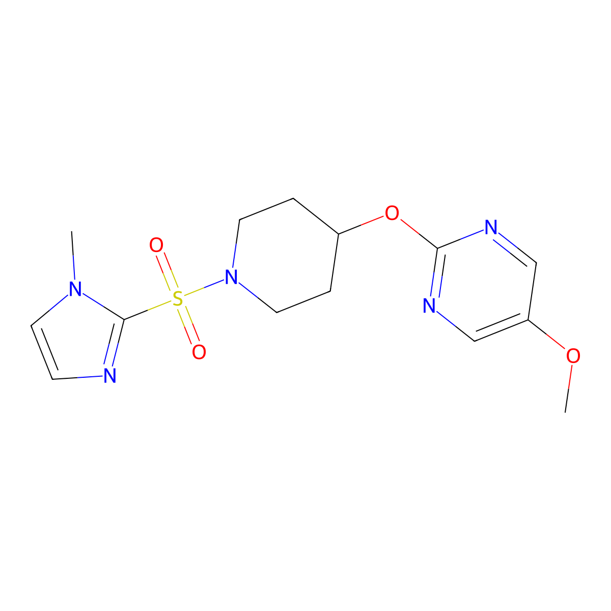 5-methoxy-2-({1-[(1-methyl-1H-imidazol-2-yl)sulfonyl]piperidin-4-yl}oxy)pyrimidine molecular structure, CAS 2548997-91-5
