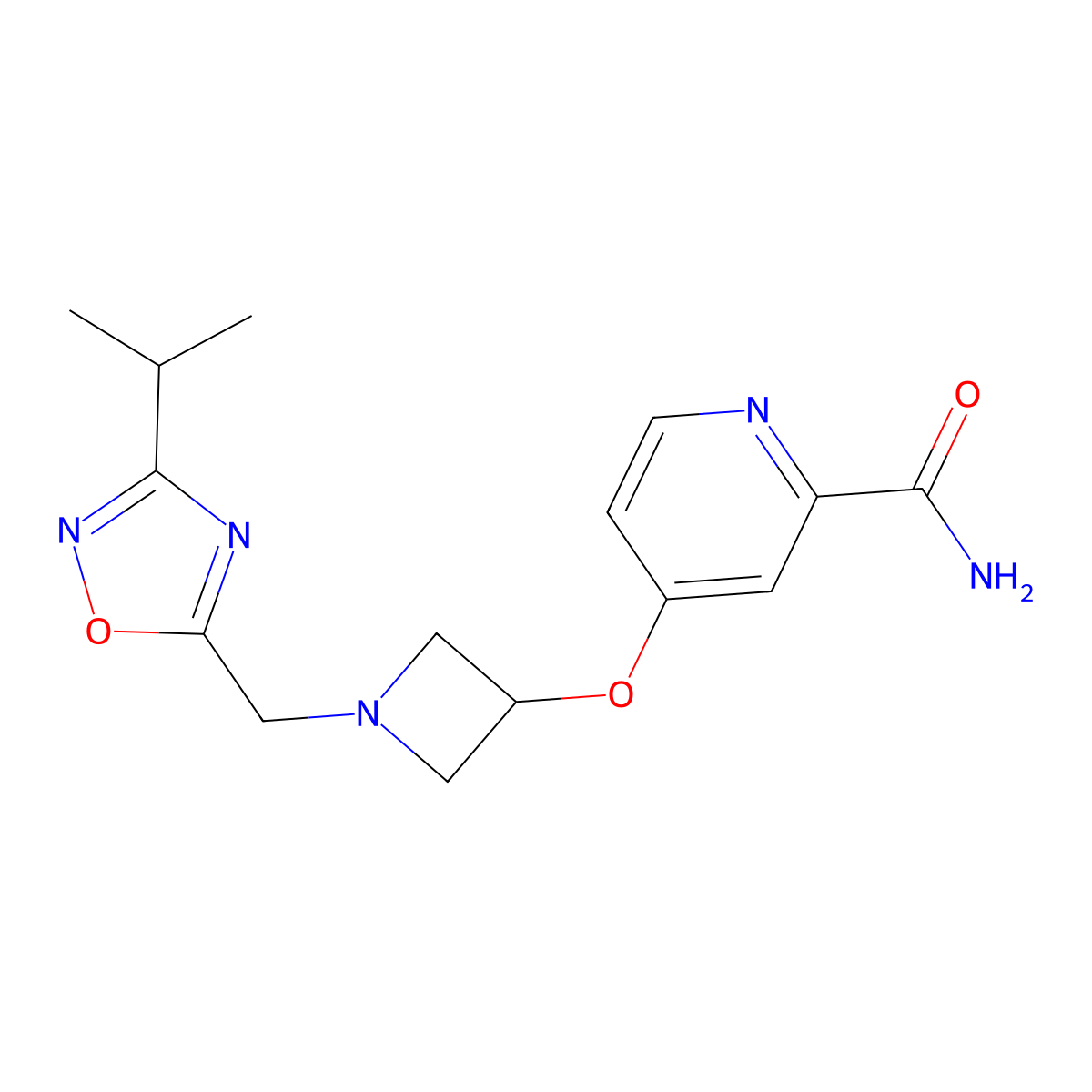 4-[(1-{[3-(Propan-2-yl)-1,2,4-oxadiazol-5-yl]methyl}azetidin-3-yl)oxy]pyridine-2-carboxamide molecular structure, CAS 2548997-94-8