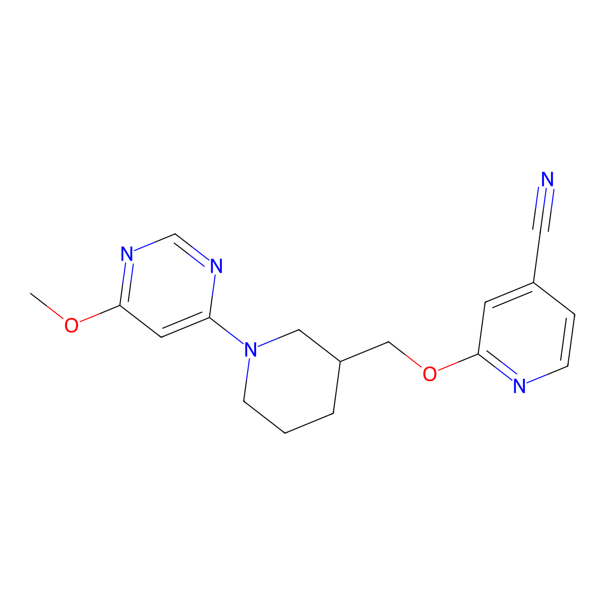 2-{[1-(6-Methoxypyrimidin-4-yl)piperidin-3-yl]methoxy}pyridine-4-carbonitrile molecular structure, CAS 2548998-01-0