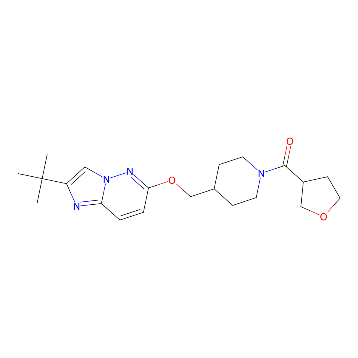 4-[({2-Tert-butylimidazo[1,2-b]pyridazin-6-yl}oxy)methyl]-1-(oxolane-3-carbonyl)piperidine molecular structure, CAS 2548998-04-3