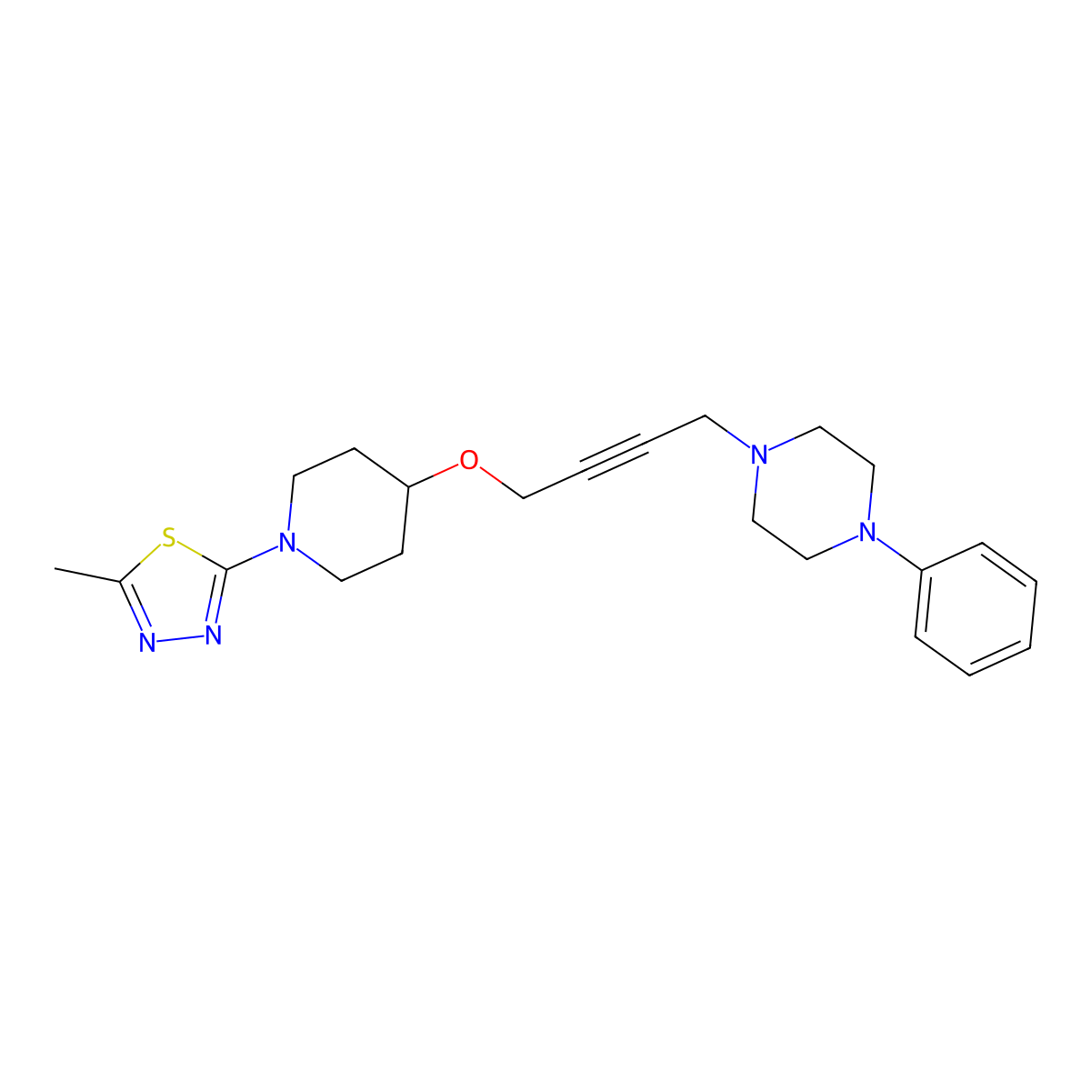 1-(4-{[1-(5-Methyl-1,3,4-thiadiazol-2-yl)piperidin-4-yl]oxy}but-2-yn-1-yl)-4-phenylpiperazine molecular structure, CAS 2548998-07-6
