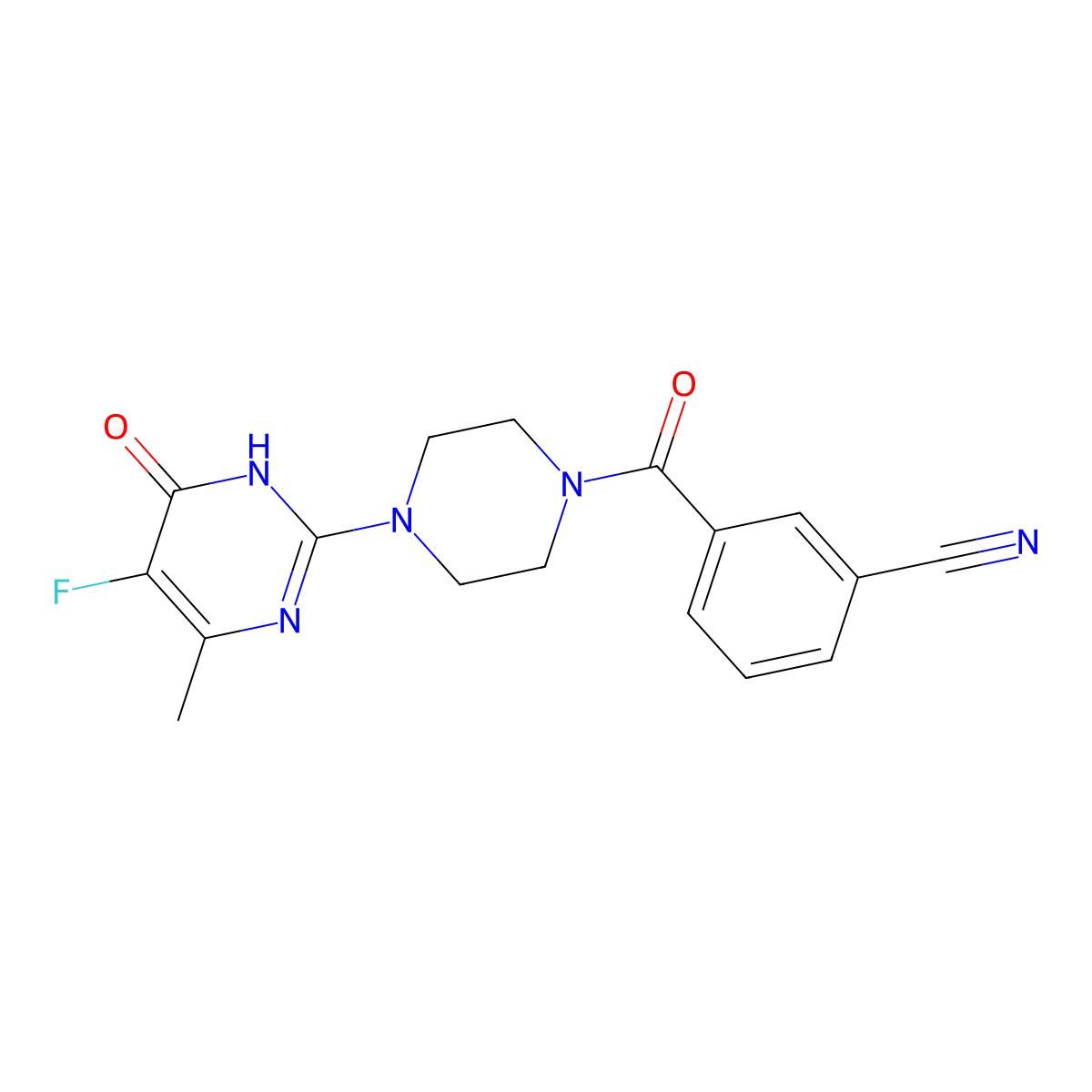 3-[4-(5-Fluoro-4-methyl-6-oxo-1,6-dihydropyrimidin-2-yl)piperazine-1-carbonyl]benzonitrile molecular structure, CAS 2548998-09-8