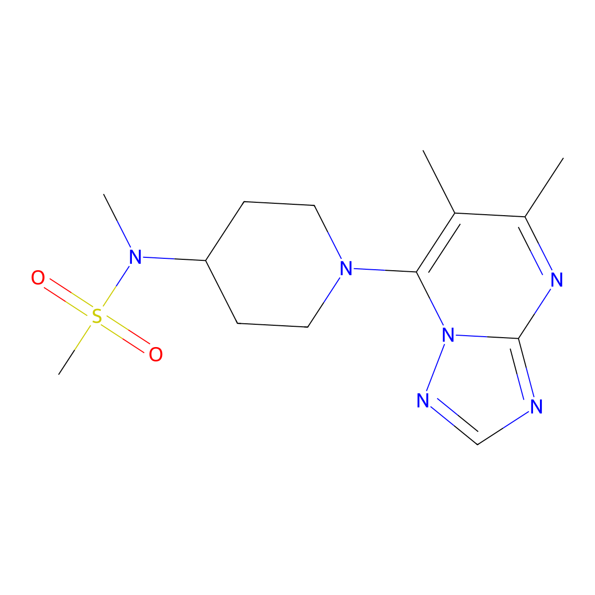 N-(1-{5,6-dimethyl-[1,2,4]triazolo[1,5-a]pyrimidin-7-yl}piperidin-4-yl)-N-methylmethanesulfonamide molecular structure, CAS 2548998-10-1