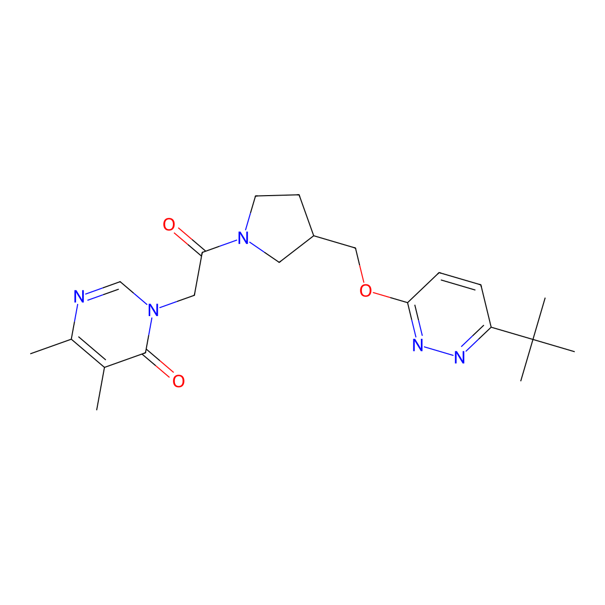 3-[2-(3-{[(6-Tert-butylpyridazin-3-yl)oxy]methyl}pyrrolidin-1-yl)-2-oxoethyl]-5,6-dimethyl-3,4-dihydropyrimidin-4-one molecular structure, CAS 2548998-12-3