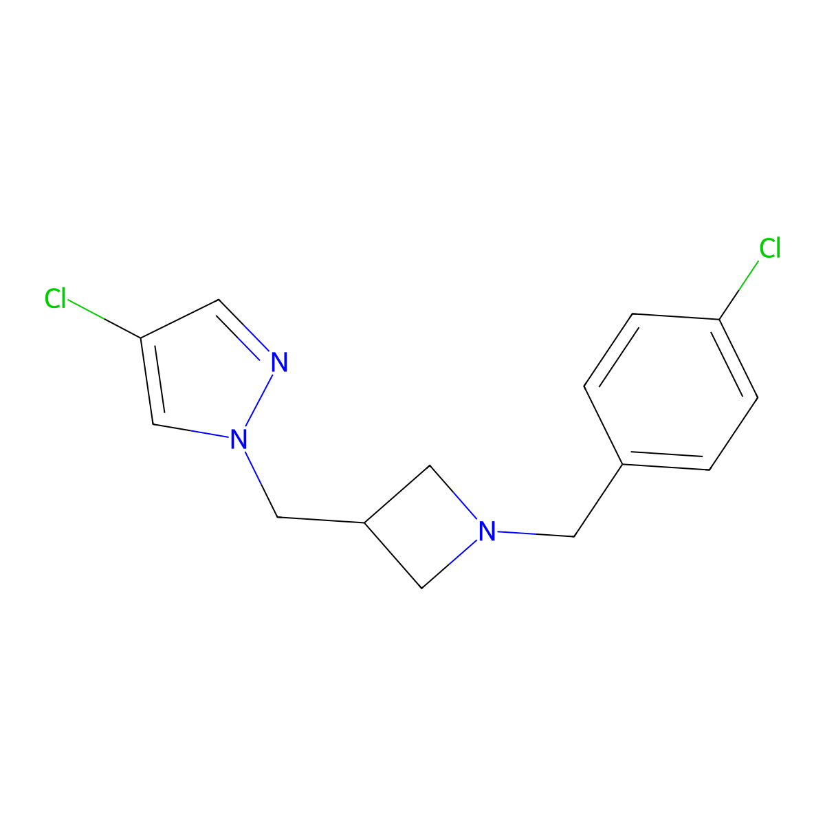 4-chloro-1-({1-[(4-chlorophenyl)methyl]azetidin-3-yl}methyl)-1H-pyrazole molecular structure, CAS 2548998-16-7