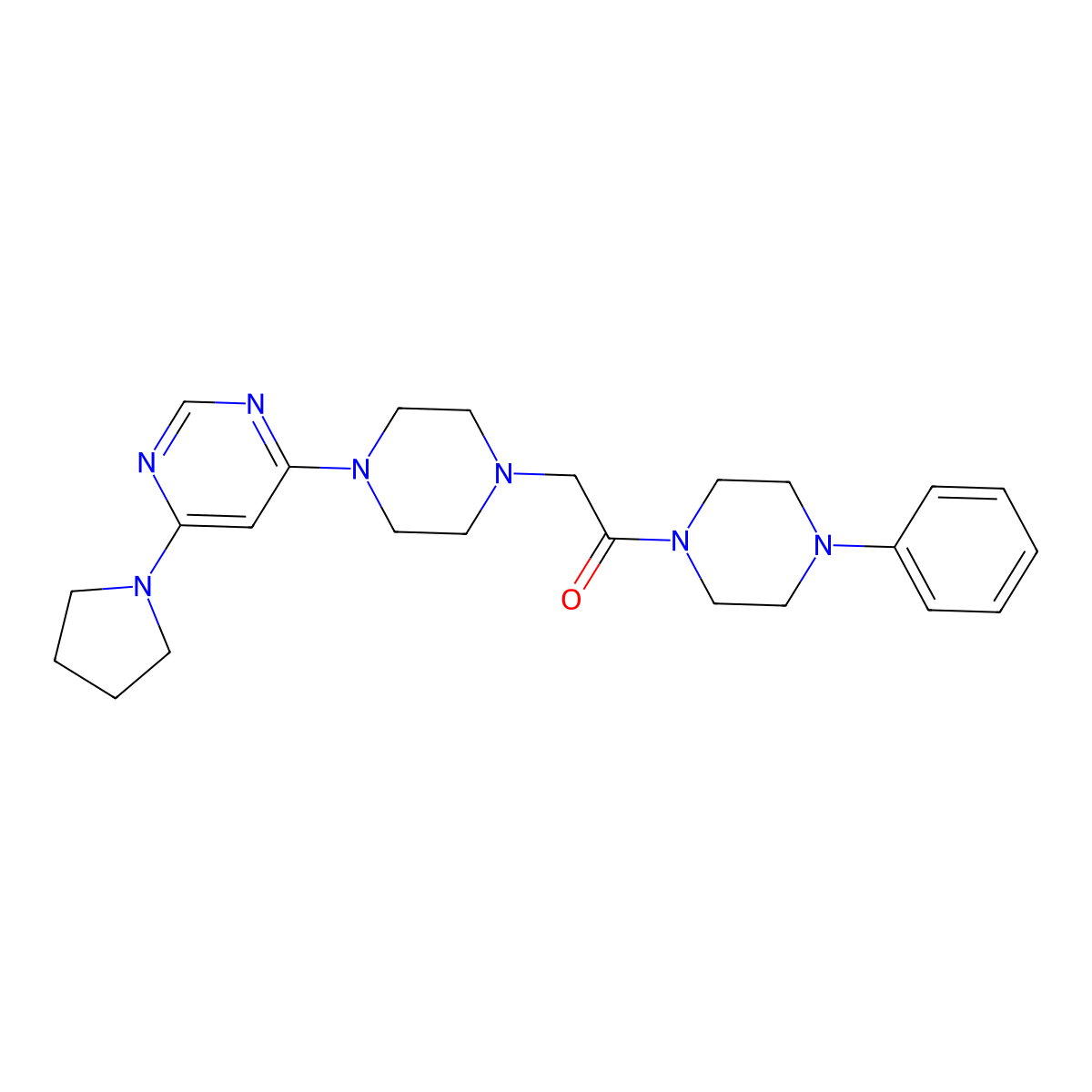 1-(4-Phenylpiperazin-1-yl)-2-{4-[6-(pyrrolidin-1-yl)pyrimidin-4-yl]piperazin-1-yl}ethan-1-one molecular structure, CAS 2548998-17-8