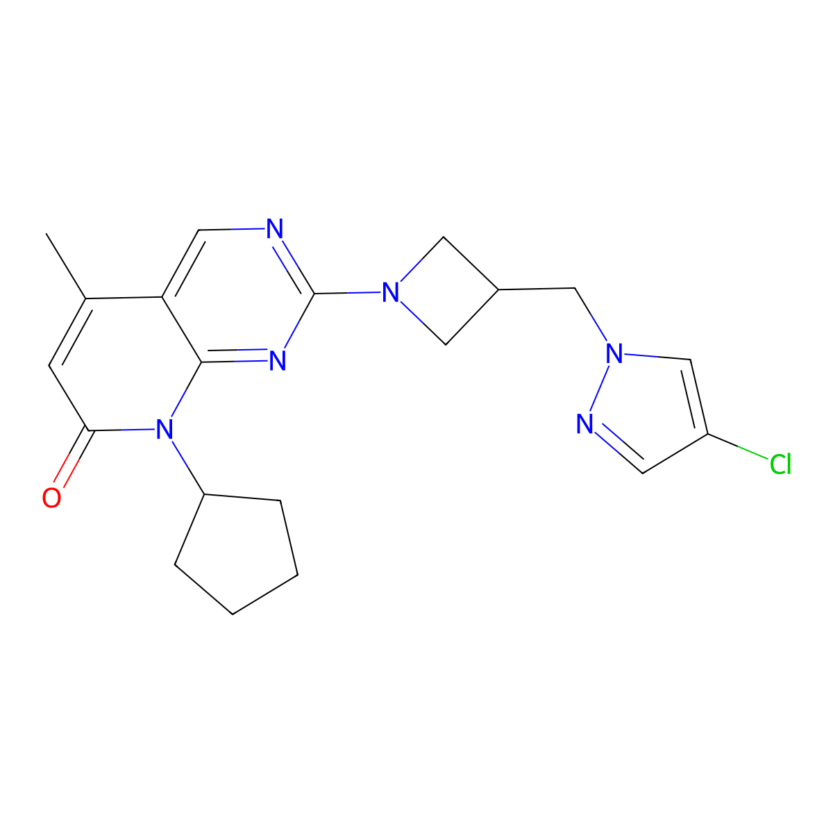2-{3-[(4-chloro-1H-pyrazol-1-yl)methyl]azetidin-1-yl}-8-cyclopentyl-5-methyl-7H,8H-pyrido[2,3-d]pyrimidin-7-one molecular structure, CAS 2548998-20-3