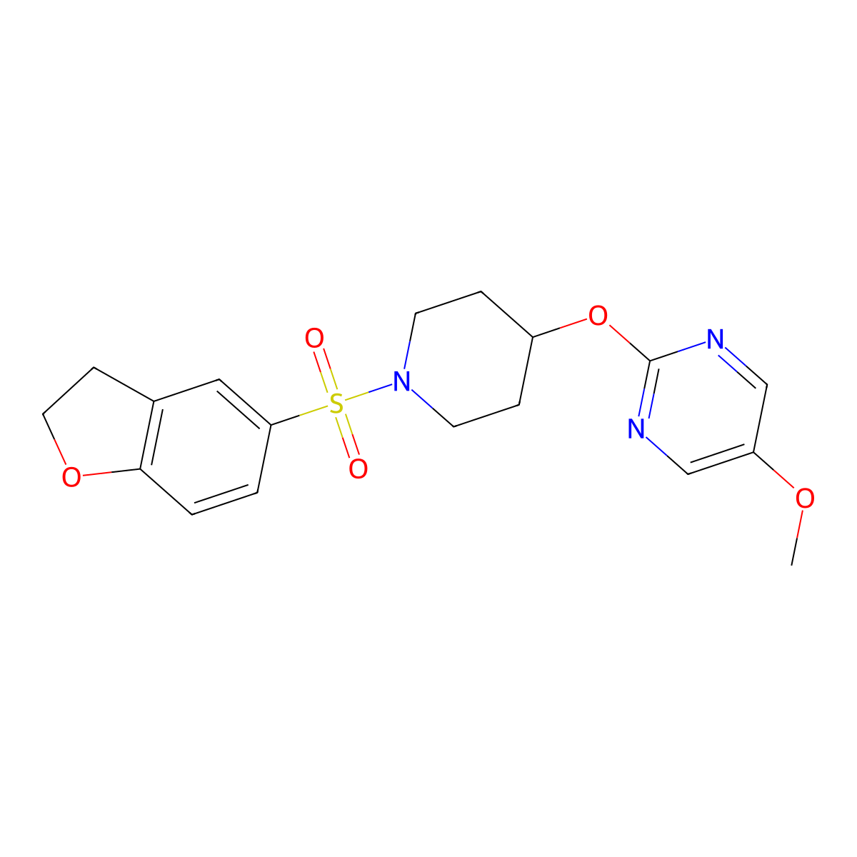 2-{[1-(2,3-Dihydro-1-benzofuran-5-sulfonyl)piperidin-4-yl]oxy}-5-methoxypyrimidine molecular structure, CAS 2548998-21-4