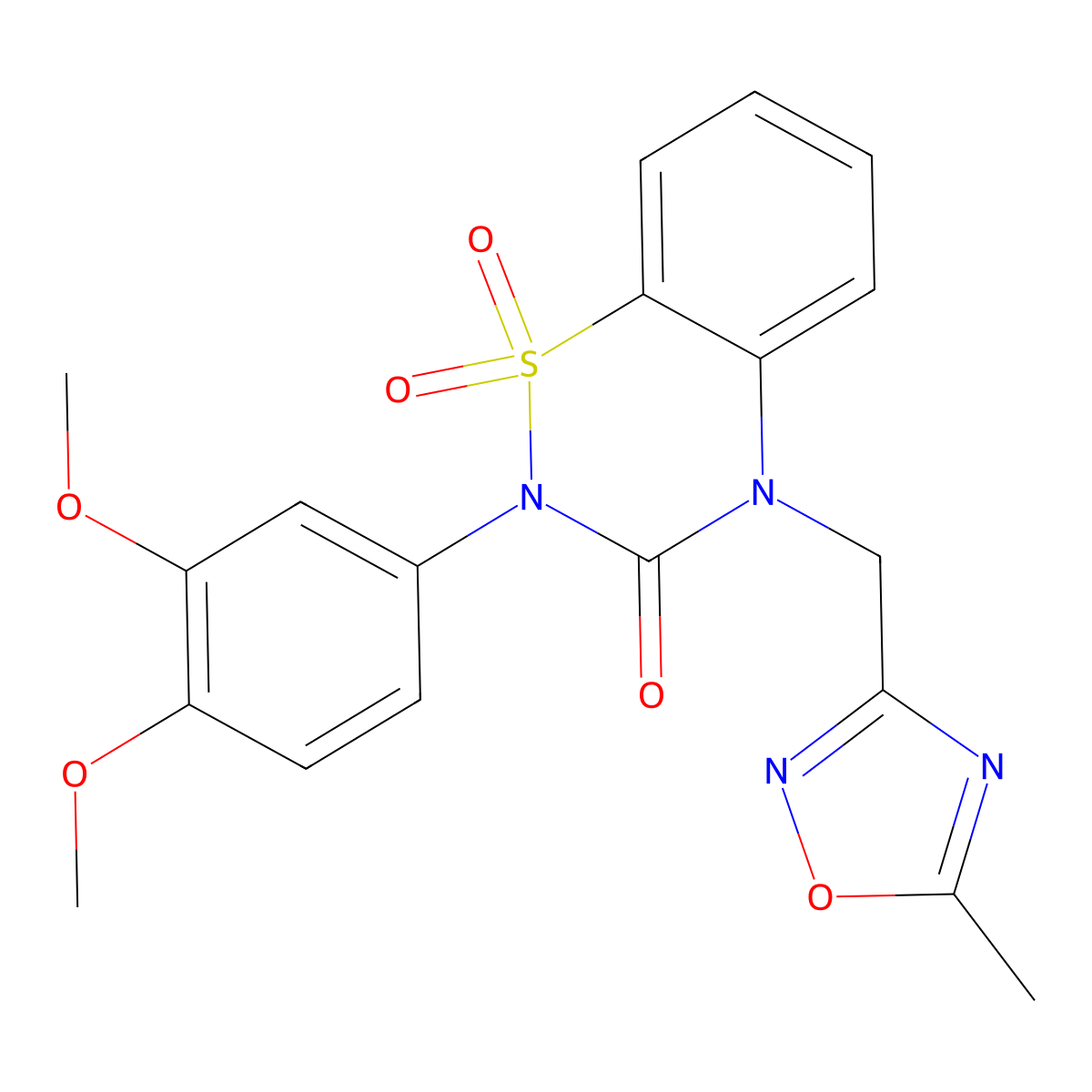 2-(3,4-dimethoxyphenyl)-4-[(5-methyl-1,2,4-oxadiazol-3-yl)methyl]-3,4-dihydro-2H-1lambda6,2,4-benzothiadiazine-1,1,3-trione molecular structure, CAS 2548998-23-6