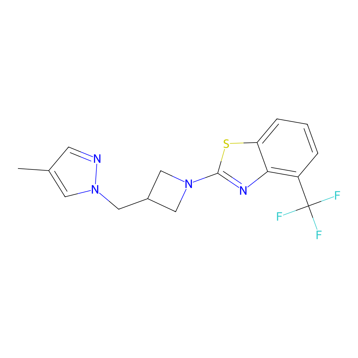 2-{3-[(4-methyl-1H-pyrazol-1-yl)methyl]azetidin-1-yl}-4-(trifluoromethyl)-1,3-benzothiazole molecular structure, CAS 2548998-27-0