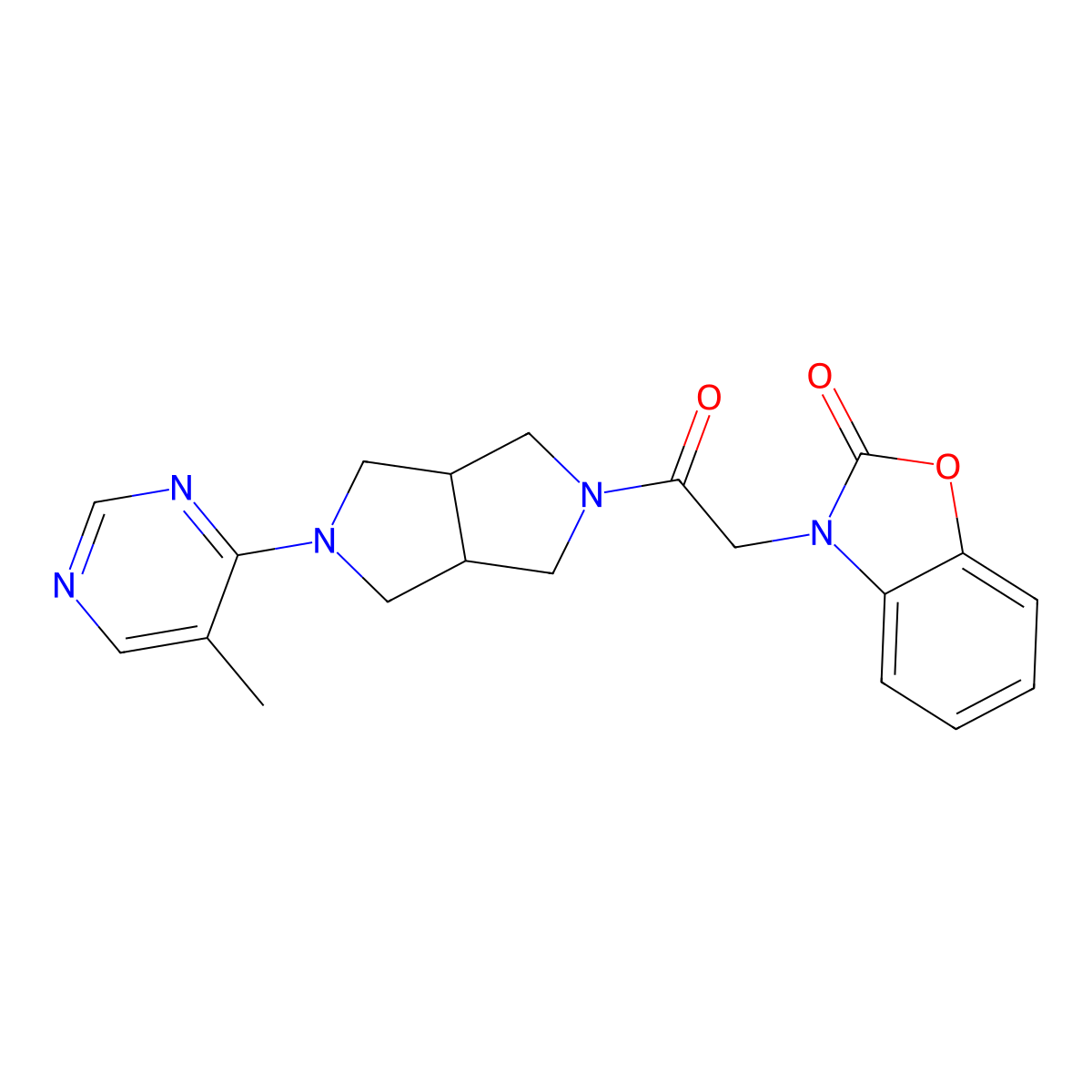 3-{2-[5-(5-Methylpyrimidin-4-yl)-octahydropyrrolo[3,4-c]pyrrol-2-yl]-2-oxoethyl}-2,3-dihydro-1,3-benzoxazol-2-one molecular structure, CAS 2548998-28-1