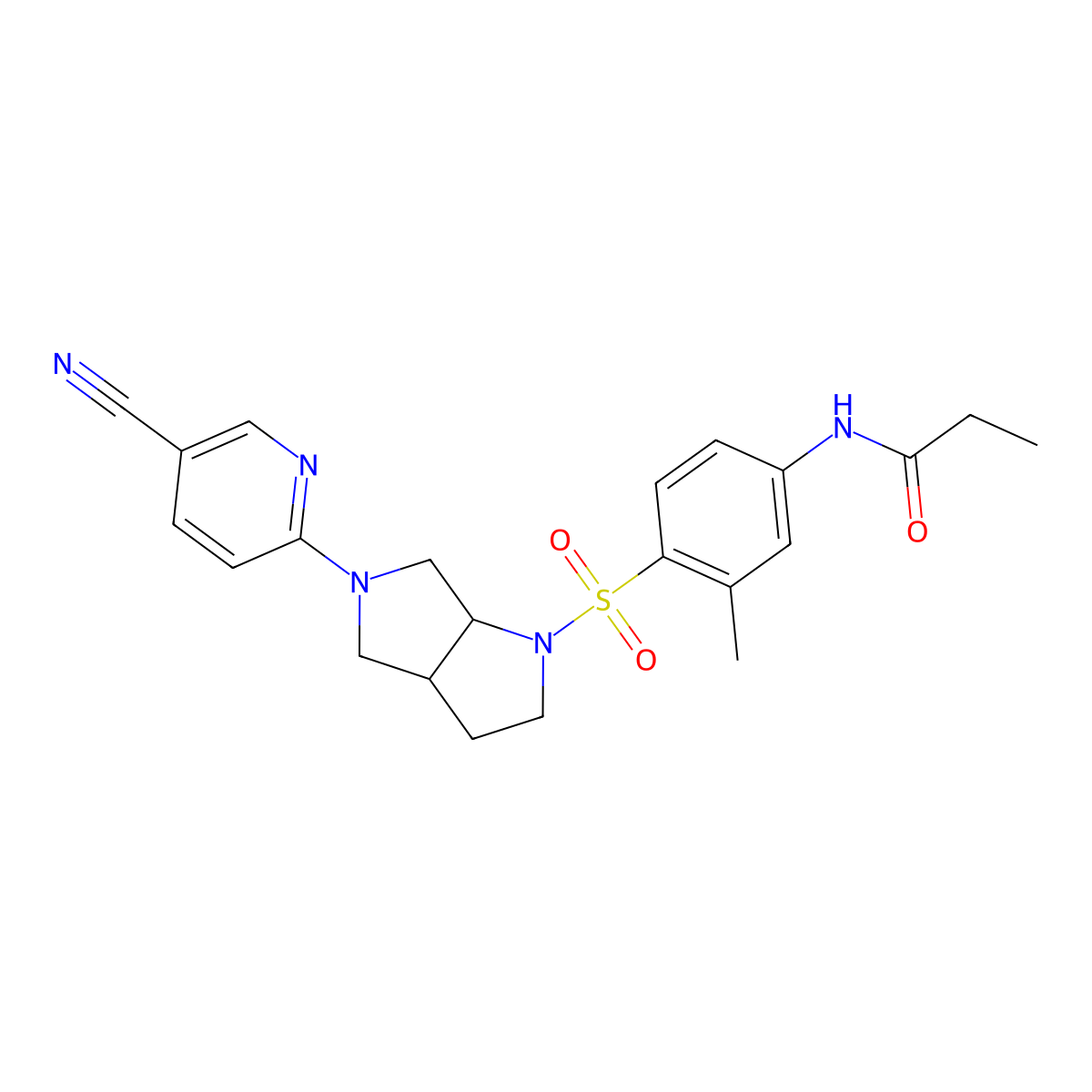 N-(4-{[5-(5-cyanopyridin-2-yl)-octahydropyrrolo[2,3-c]pyrrol-1-yl]sulfonyl}-3-methylphenyl)propanamide molecular structure, CAS 2548998-32-7