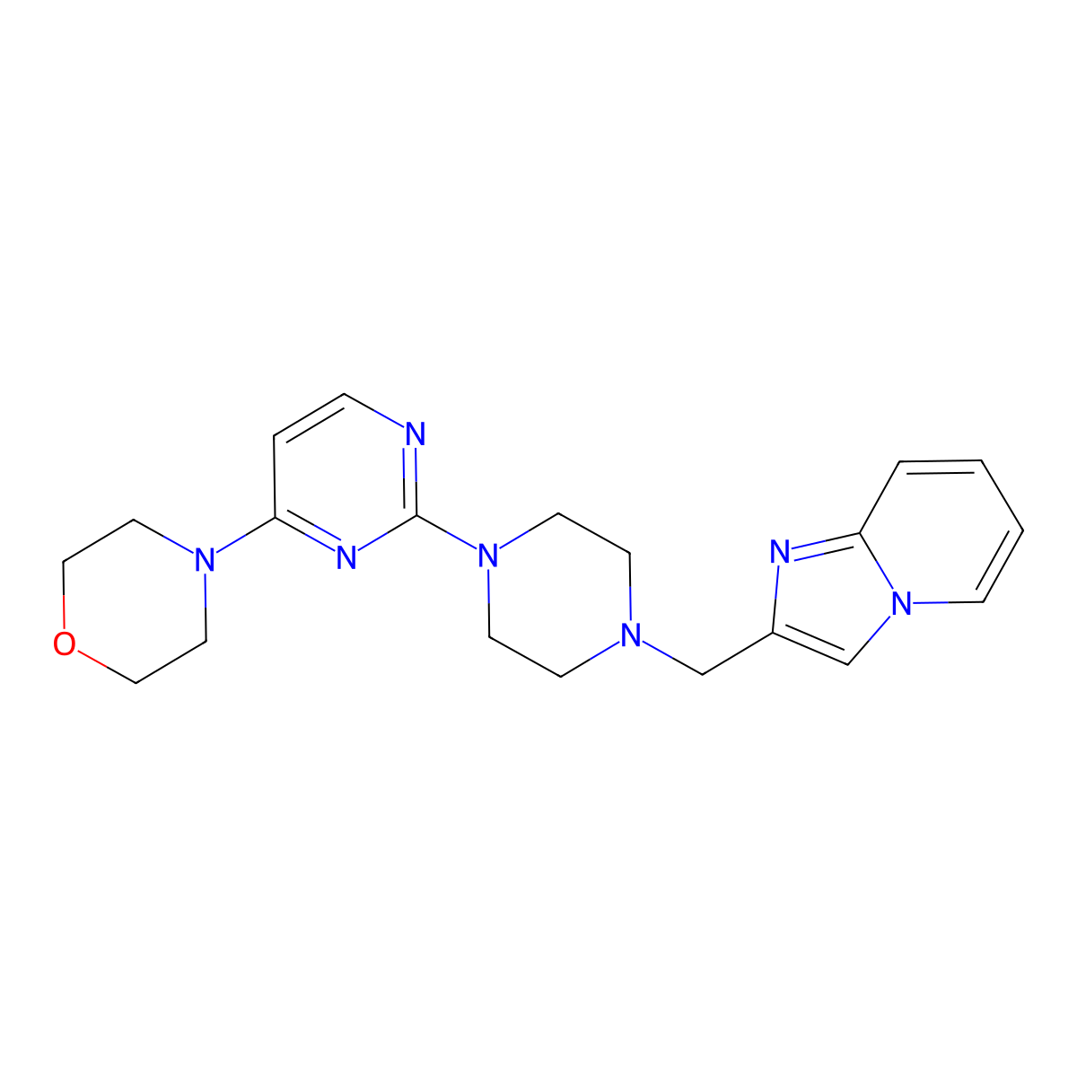 4-{2-[4-({Imidazo[1,2-a]pyridin-2-yl}methyl)piperazin-1-yl]pyrimidin-4-yl}morpholine molecular structure, CAS 2548998-38-3
