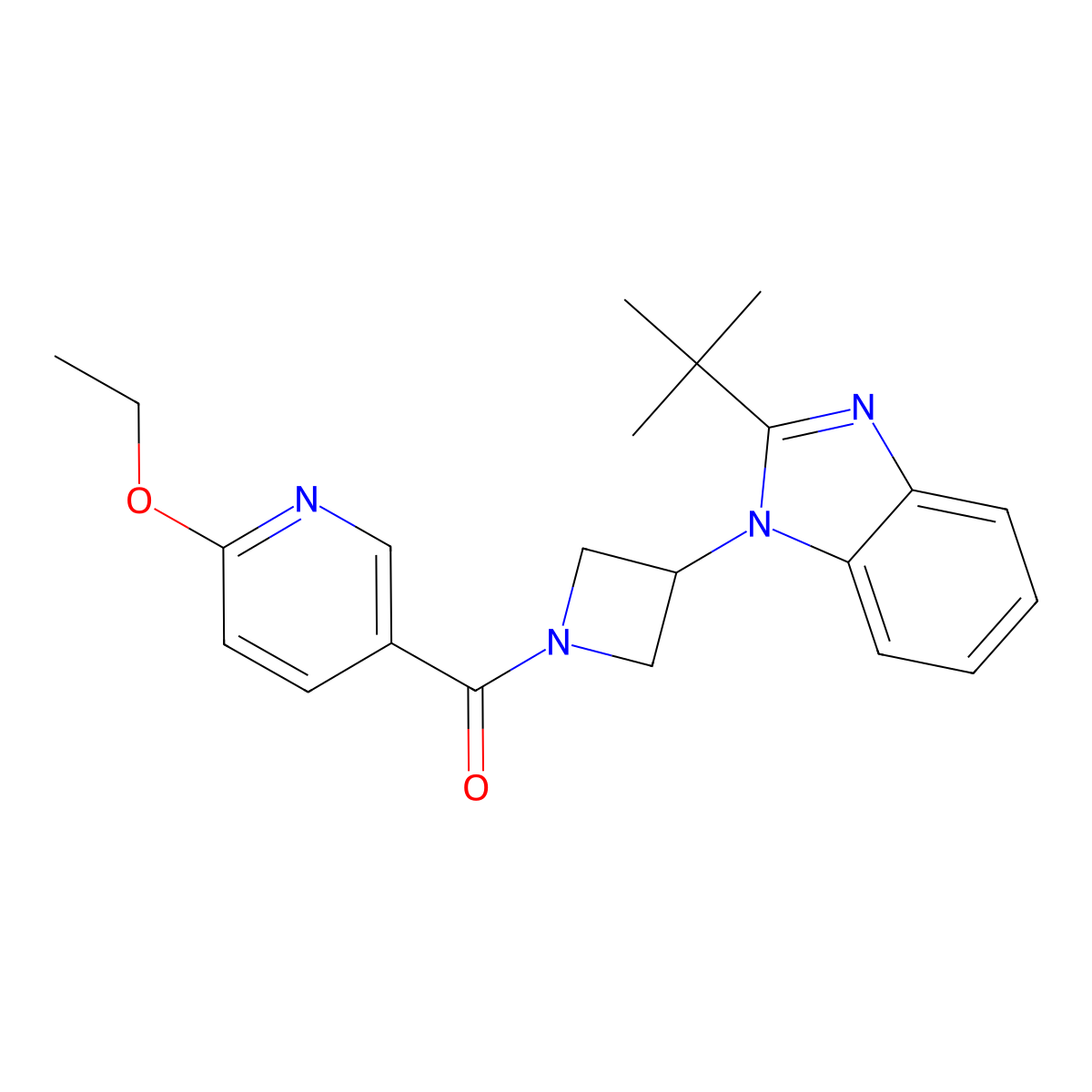 2-tert-butyl-1-[1-(6-ethoxypyridine-3-carbonyl)azetidin-3-yl]-1H-1,3-benzodiazole molecular structure, CAS 2548998-39-4