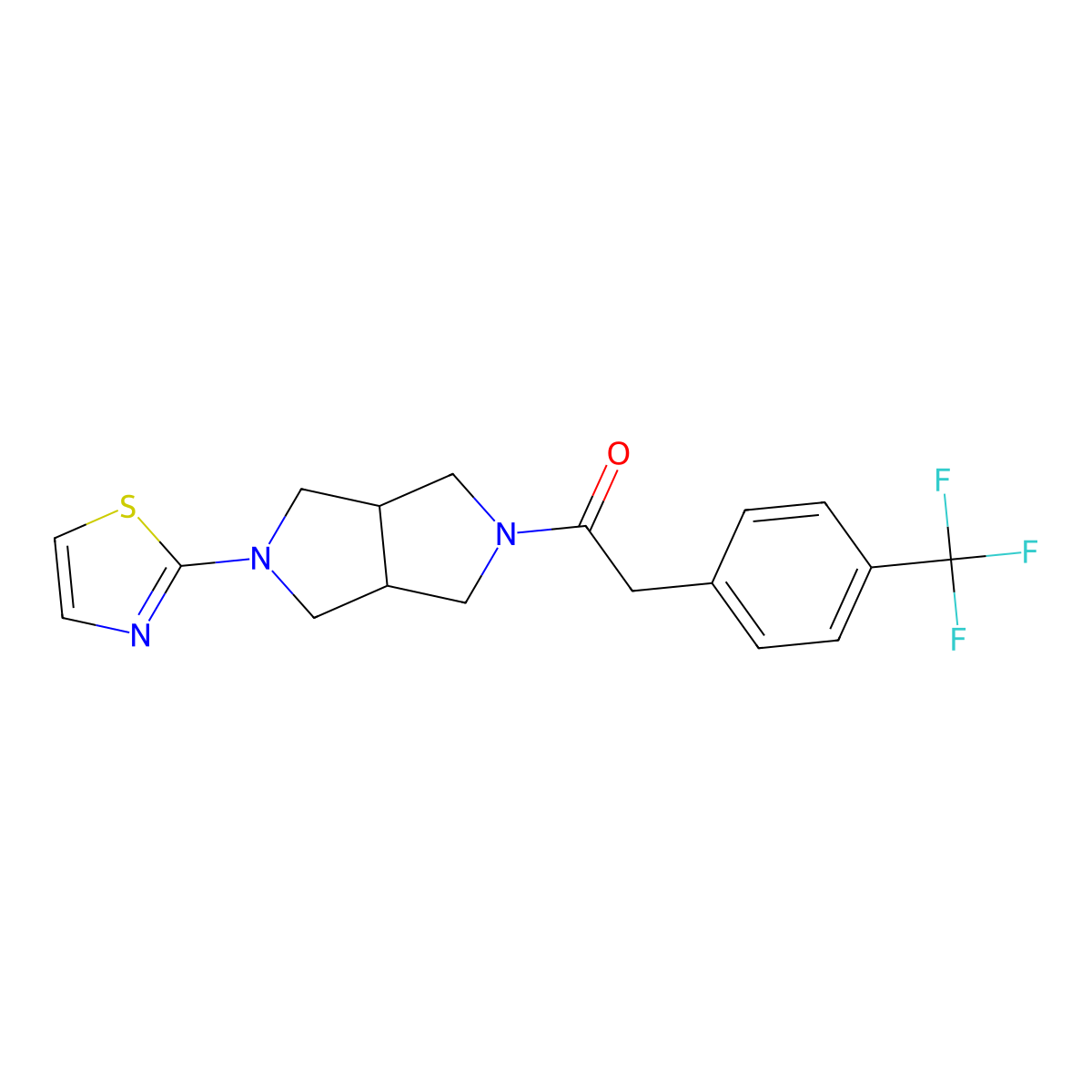 1-[5-(1,3-Thiazol-2-yl)-octahydropyrrolo[3,4-c]pyrrol-2-yl]-2-[4-(trifluoromethyl)phenyl]ethan-1-one molecular structure, CAS 2548998-41-8