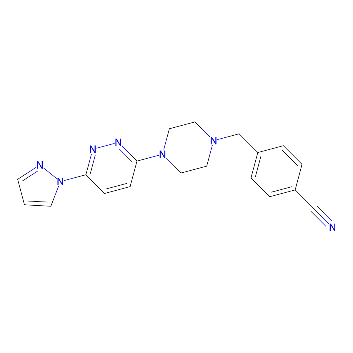 4-({4-[6-(1H-pyrazol-1-yl)pyridazin-3-yl]piperazin-1-yl}methyl)benzonitrile molecular structure, CAS 2548998-42-9