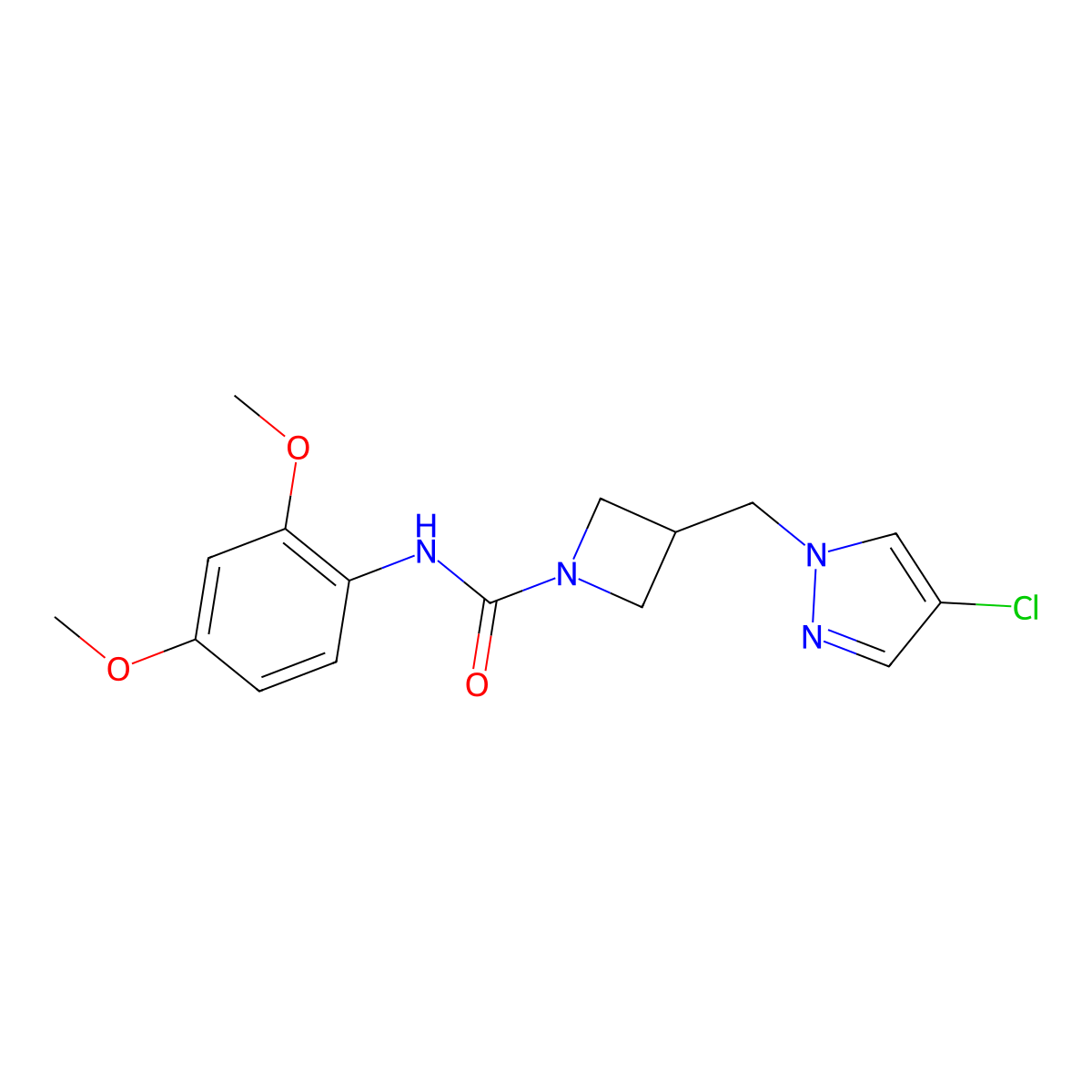 3-[(4-chloro-1H-pyrazol-1-yl)methyl]-N-(2,4-dimethoxyphenyl)azetidine-1-carboxamide molecular structure, CAS 2548998-45-2