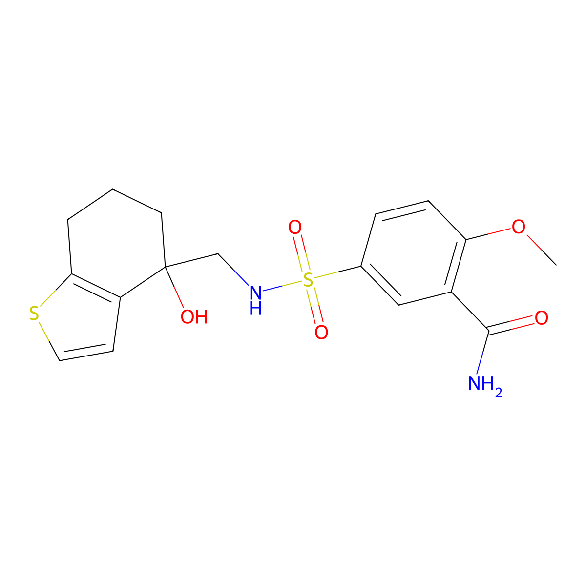 5-{[(4-Hydroxy-4,5,6,7-tetrahydro-1-benzothiophen-4-yl)methyl]sulfamoyl}-2-methoxybenzamide molecular structure, CAS 2548998-46-3