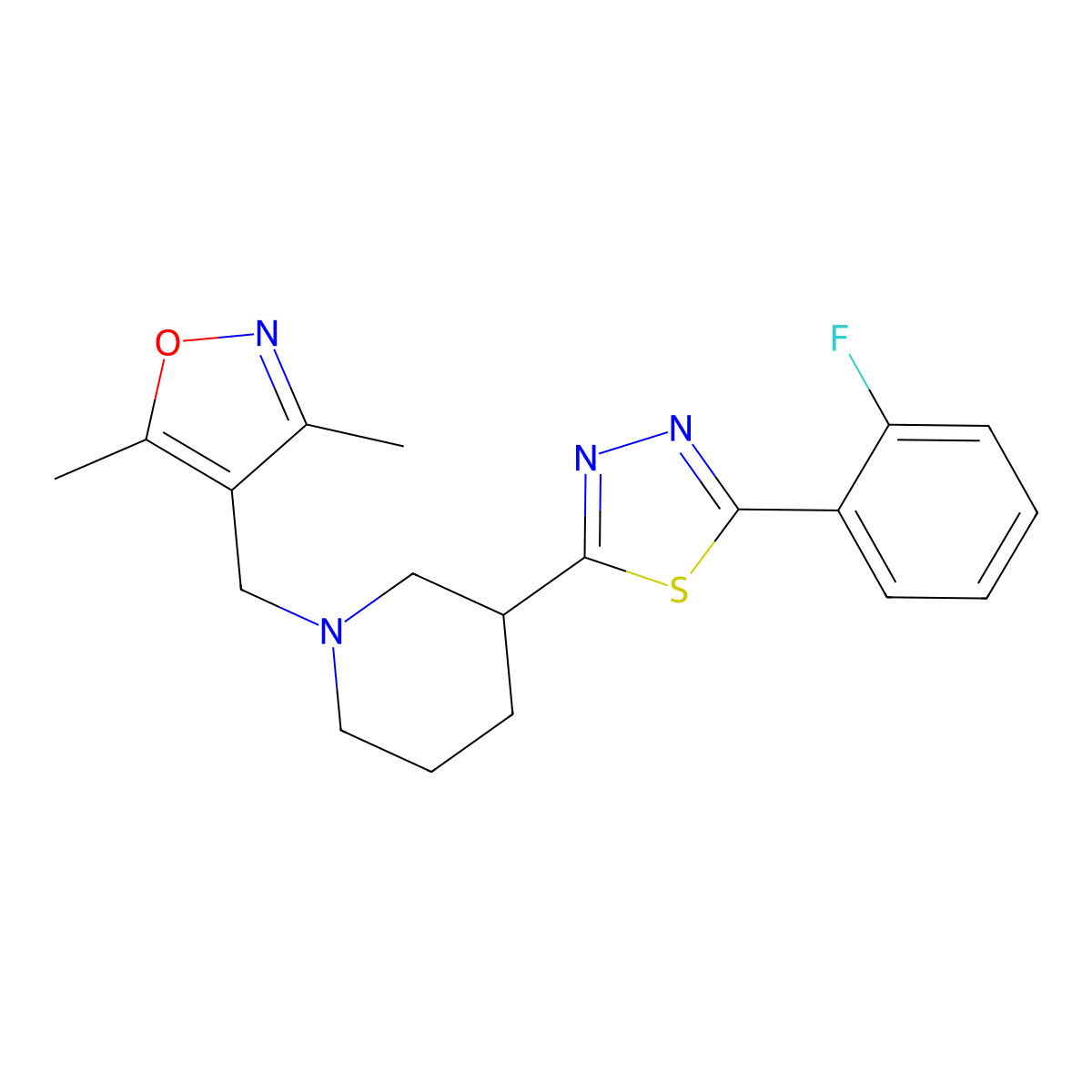 1-[(3,5-Dimethyl-1,2-oxazol-4-yl)methyl]-3-[5-(2-fluorophenyl)-1,3,4-thiadiazol-2-yl]piperidine molecular structure, CAS 2548998-47-4