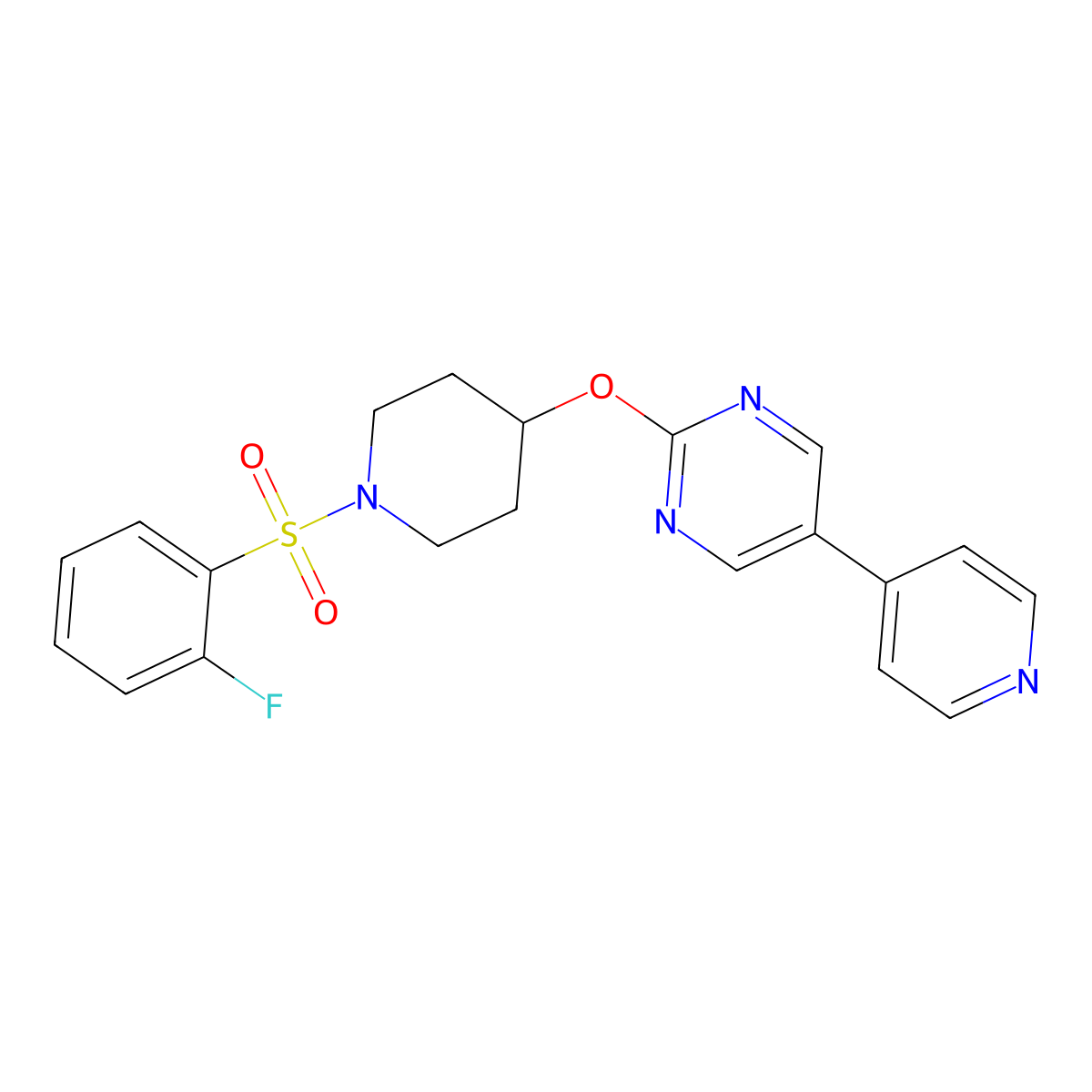 2-{[1-(2-Fluorobenzenesulfonyl)piperidin-4-yl]oxy}-5-(pyridin-4-yl)pyrimidine molecular structure, CAS 2548998-48-5