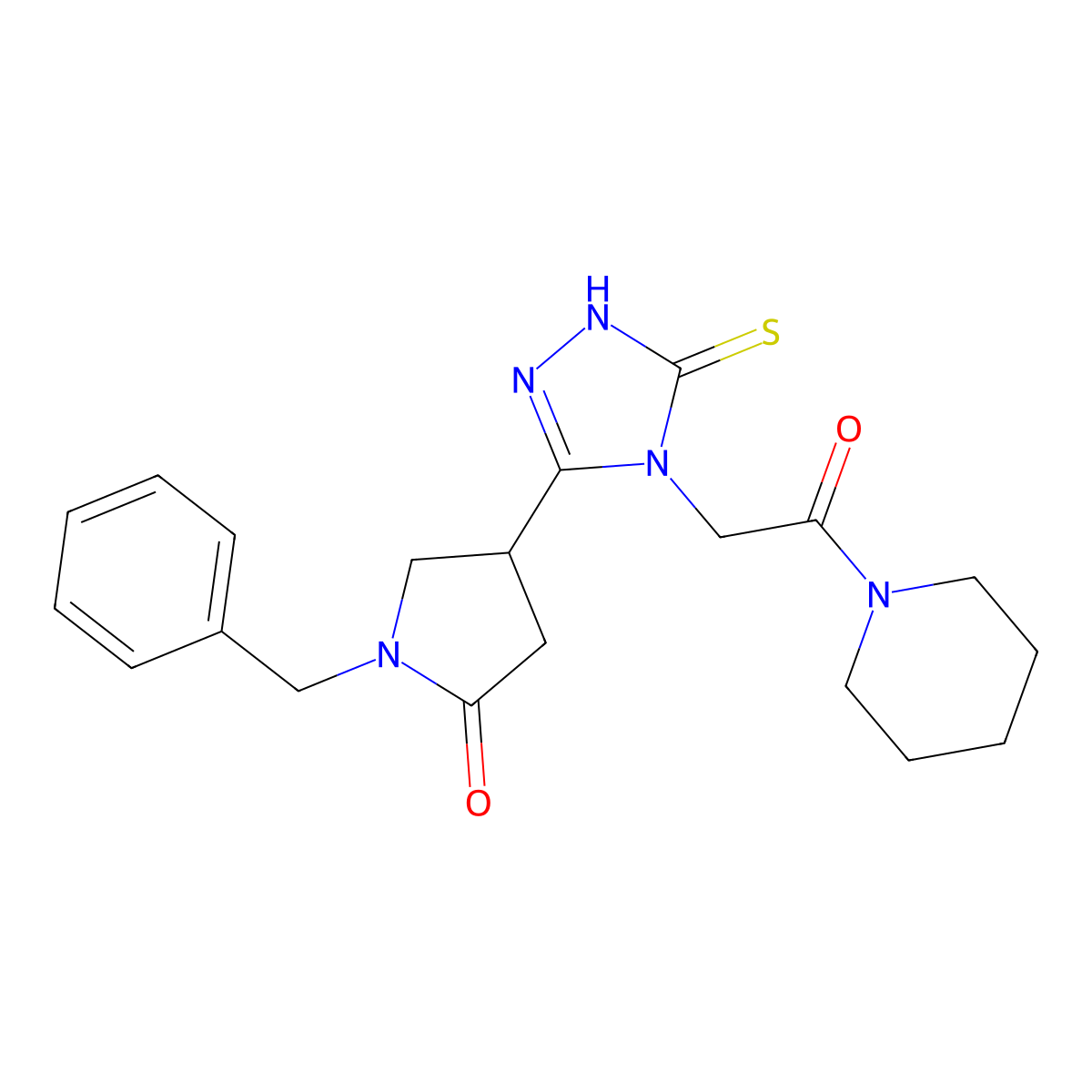 1-benzyl-4-{4-[2-oxo-2-(piperidin-1-yl)ethyl]-5-sulfanylidene-4,5-dihydro-1H-1,2,4-triazol-3-yl}pyrrolidin-2-one molecular structure, CAS 2548998-49-6