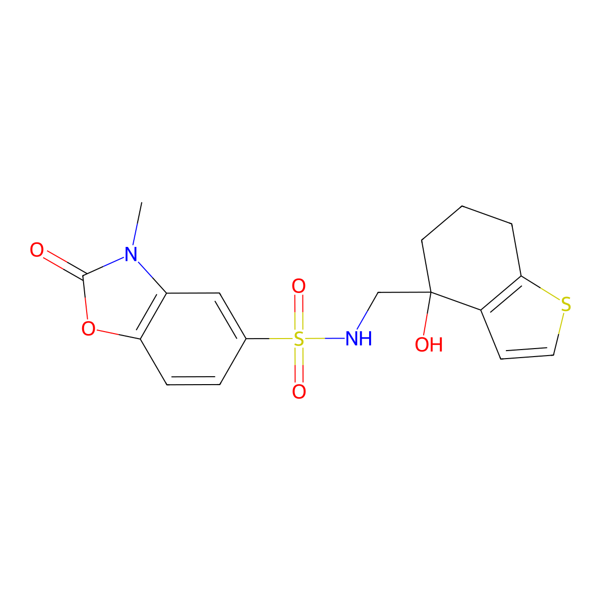N-[(4-hydroxy-4,5,6,7-tetrahydro-1-benzothiophen-4-yl)methyl]-3-methyl-2-oxo-2,3-dihydro-1,3-benzoxazole-5-sulfonamide molecular structure, CAS 2548998-51-0