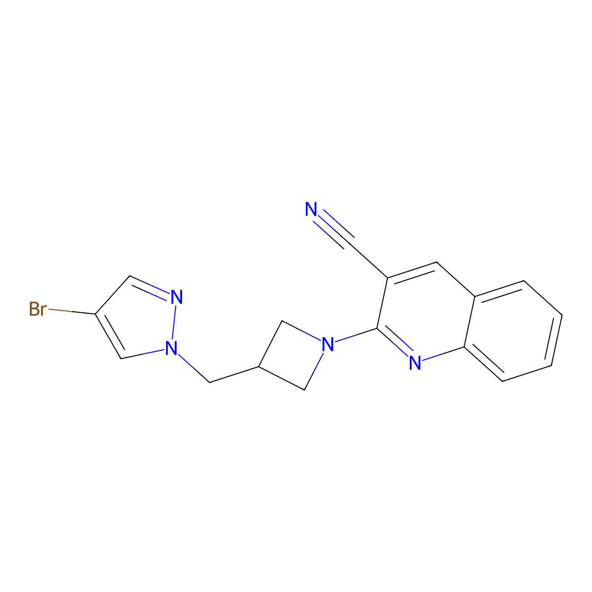 2-{3-[(4-bromo-1H-pyrazol-1-yl)methyl]azetidin-1-yl}quinoline-3-carbonitrile molecular structure, CAS 2548998-53-2