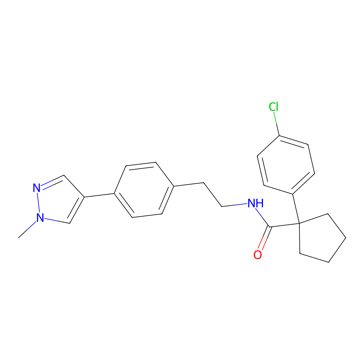 1-(4-chlorophenyl)-N-{2-[4-(1-methyl-1H-pyrazol-4-yl)phenyl]ethyl}cyclopentane-1-carboxamide molecular structure, CAS 2548998-57-6