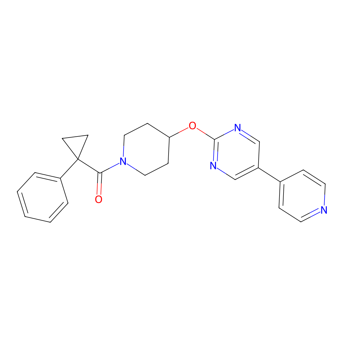 2-{[1-(1-Phenylcyclopropanecarbonyl)piperidin-4-yl]oxy}-5-(pyridin-4-yl)pyrimidine molecular structure, CAS 2548998-59-8