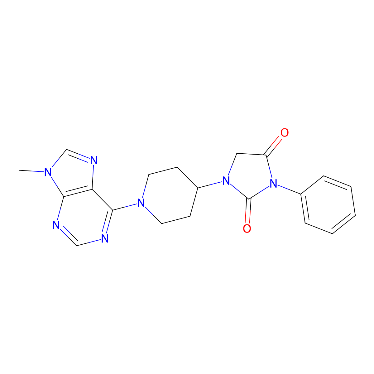 1-[1-(9-methyl-9H-purin-6-yl)piperidin-4-yl]-3-phenylimidazolidine-2,4-dione molecular structure, CAS 2548998-65-6