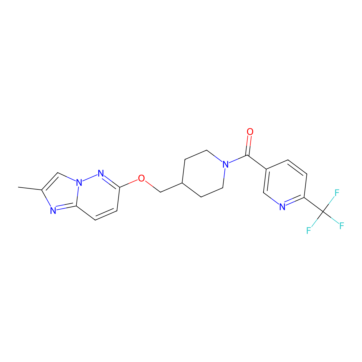 5-{4-[({2-Methylimidazo[1,2-b]pyridazin-6-yl}oxy)methyl]piperidine-1-carbonyl}-2-(trifluoromethyl)pyridine molecular structure, CAS 2548998-67-8