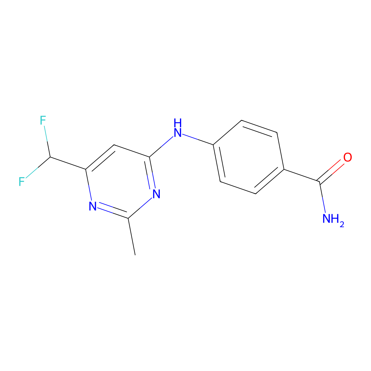 4-{[6-(Difluoromethyl)-2-methylpyrimidin-4-yl]amino}benzamide molecular structure, CAS 2548998-71-4