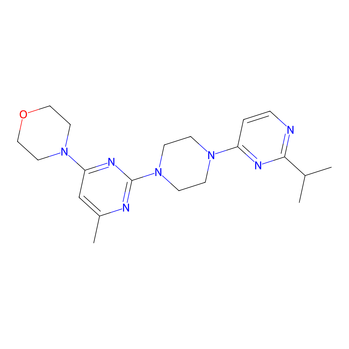4-(6-Methyl-2-{4-[2-(propan-2-yl)pyrimidin-4-yl]piperazin-1-yl}pyrimidin-4-yl)morpholine molecular structure, CAS 2548998-72-5