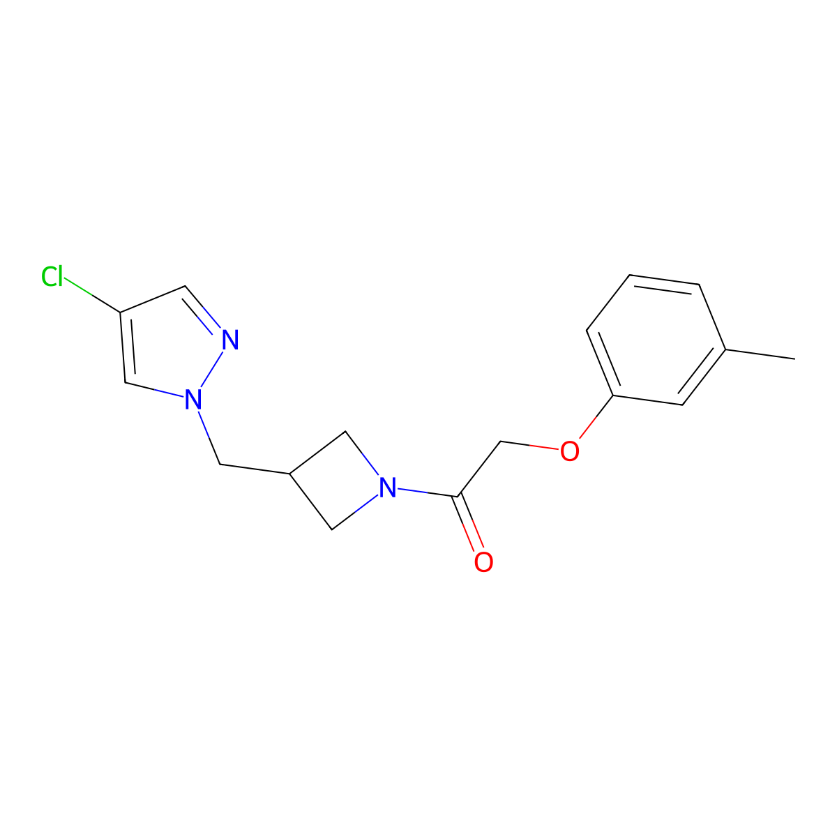 1-{3-[(4-chloro-1H-pyrazol-1-yl)methyl]azetidin-1-yl}-2-(3-methylphenoxy)ethan-1-one molecular structure, CAS 2548998-73-6