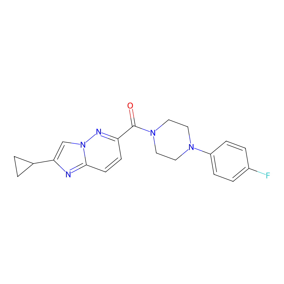 1-{2-Cyclopropylimidazo[1,2-b]pyridazine-6-carbonyl}-4-(4-fluorophenyl)piperazine molecular structure, CAS 2548998-78-1