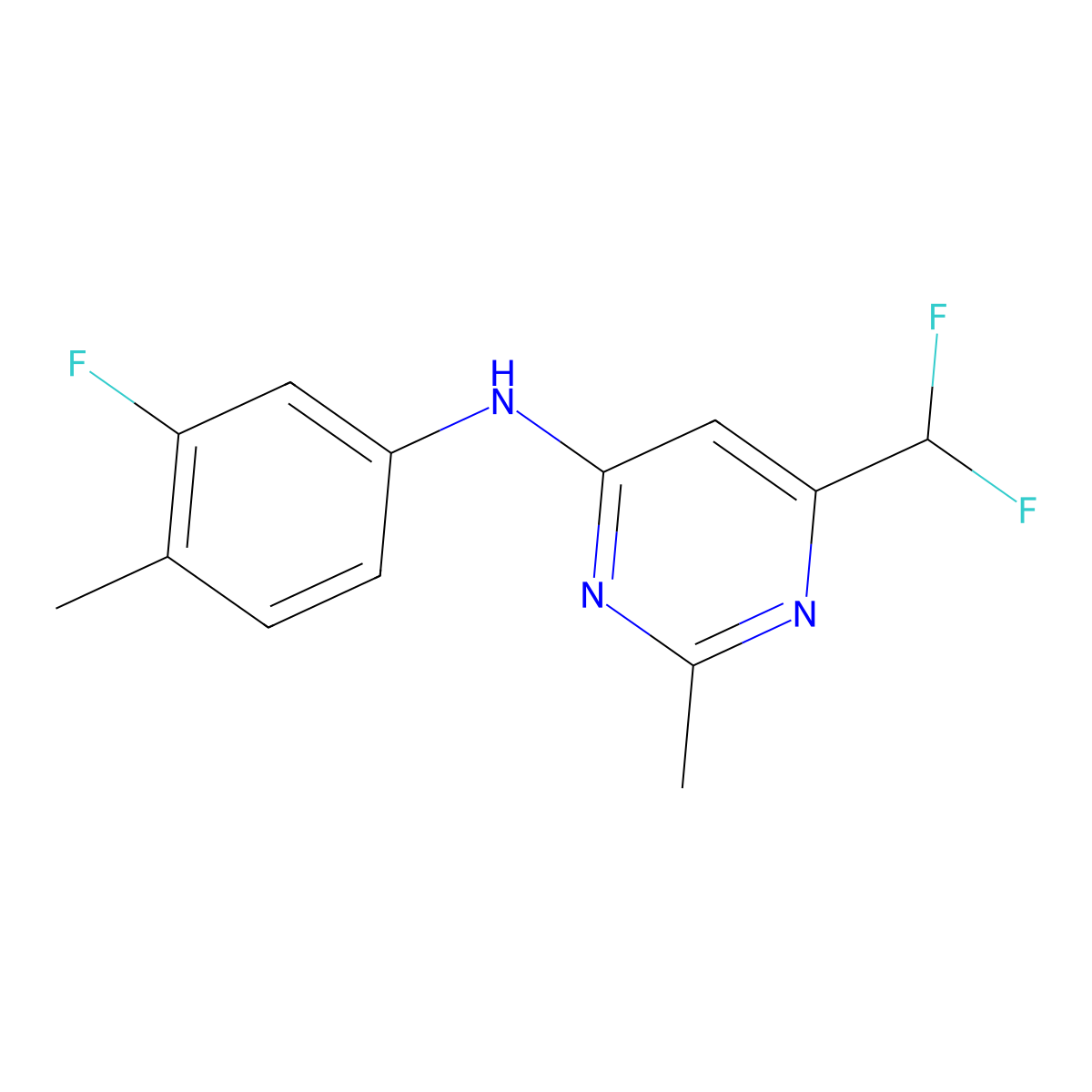 6-(difluoromethyl)-N-(3-fluoro-4-methylphenyl)-2-methylpyrimidin-4-amine molecular structure, CAS 2548998-84-9