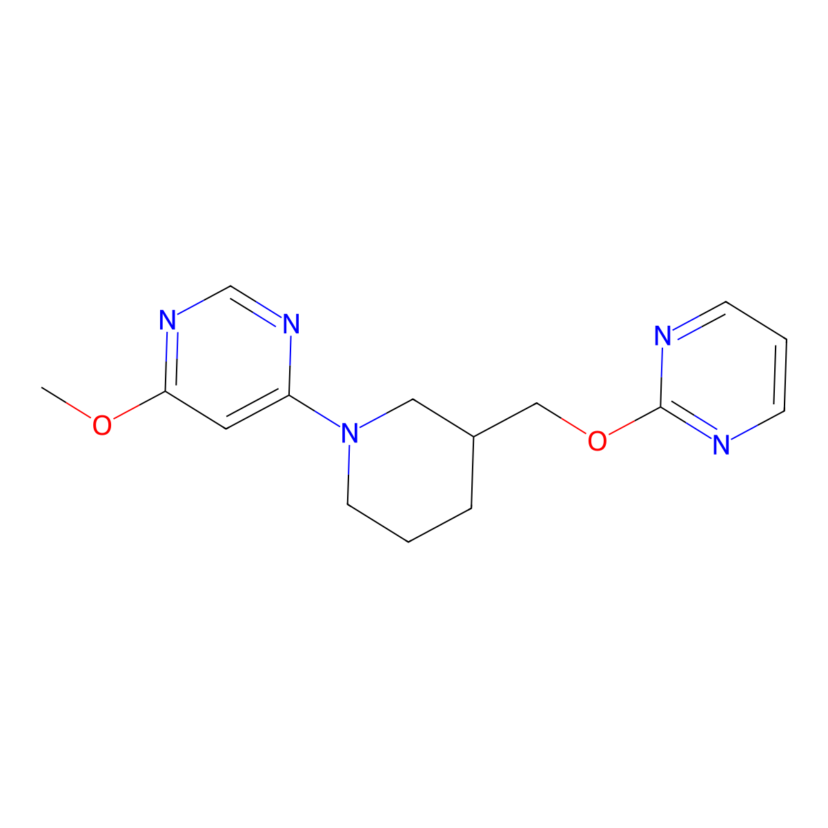 4-Methoxy-6-{3-[(pyrimidin-2-yloxy)methyl]piperidin-1-yl}pyrimidine molecular structure, CAS 2548998-88-3
