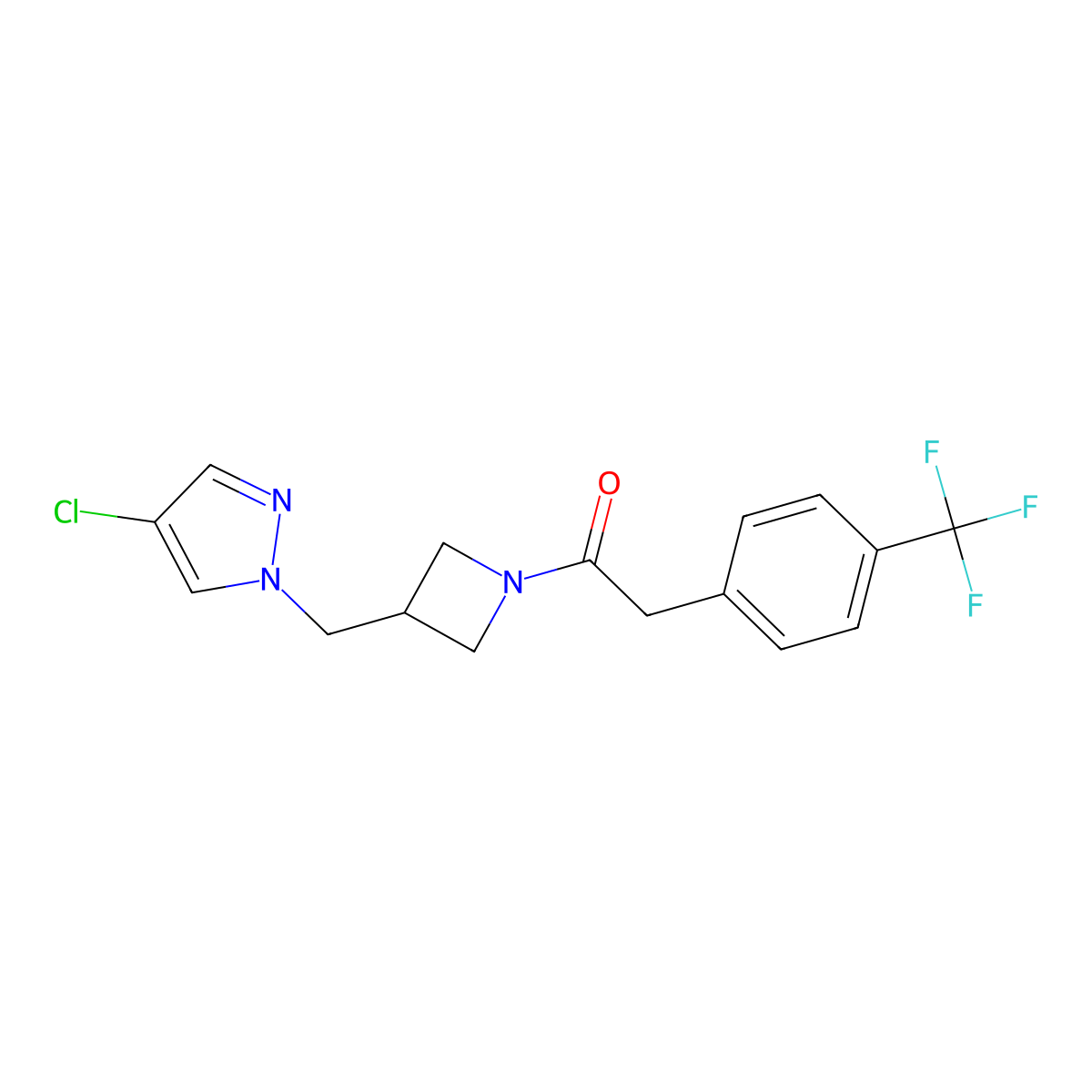 1-{3-[(4-chloro-1H-pyrazol-1-yl)methyl]azetidin-1-yl}-2-[4-(trifluoromethyl)phenyl]ethan-1-one molecular structure, CAS 2548998-91-8