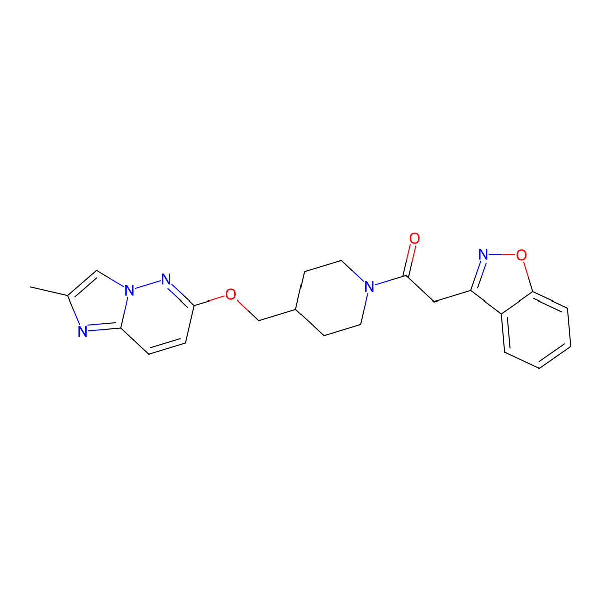 2-(1,2-Benzoxazol-3-yl)-1-{4-[({2-methylimidazo[1,2-b]pyridazin-6-yl}oxy)methyl]piperidin-1-yl}ethan-1-one molecular structure, CAS 2548998-92-9